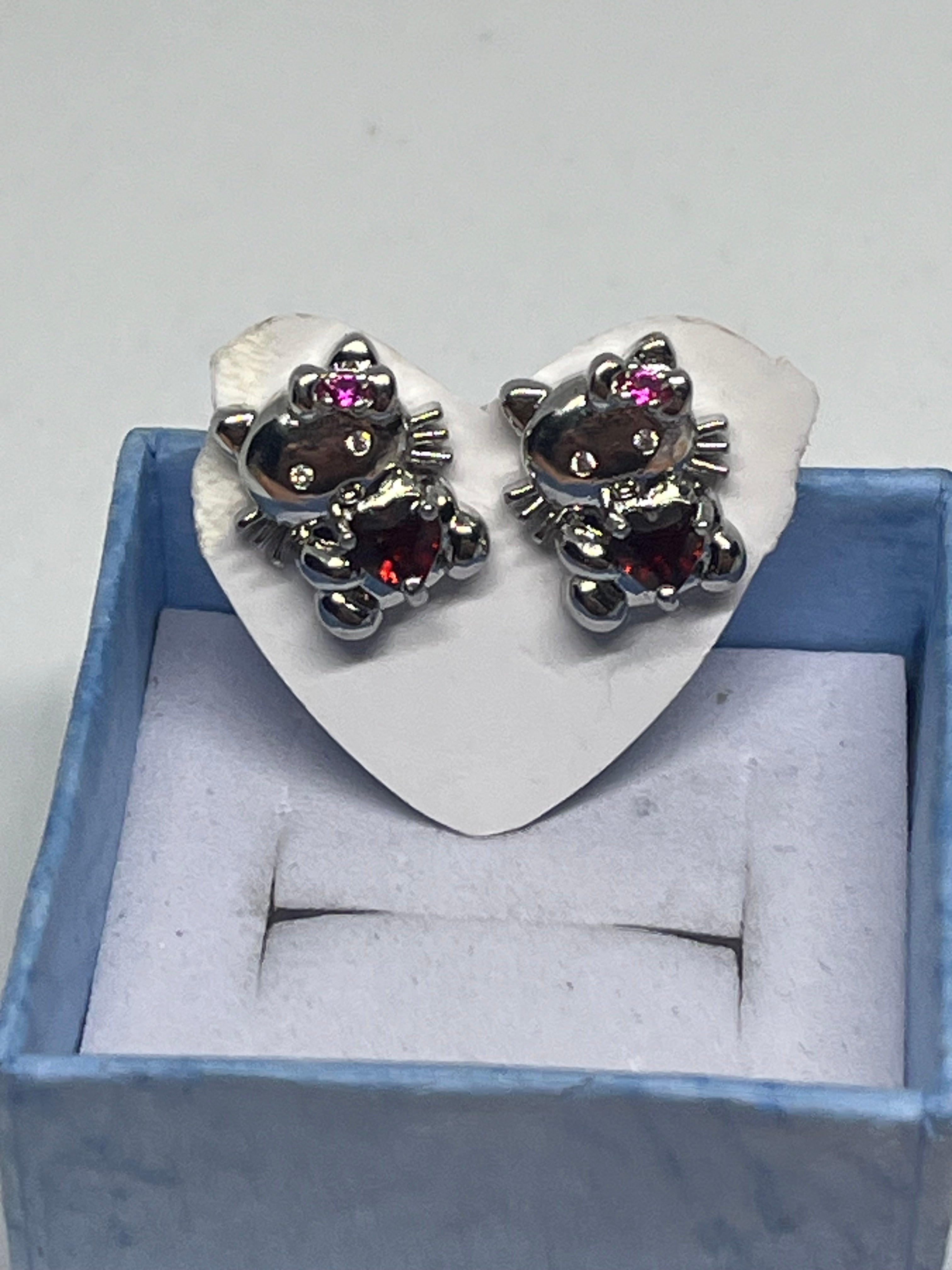 S925 Garnet Hello Kitty Studs