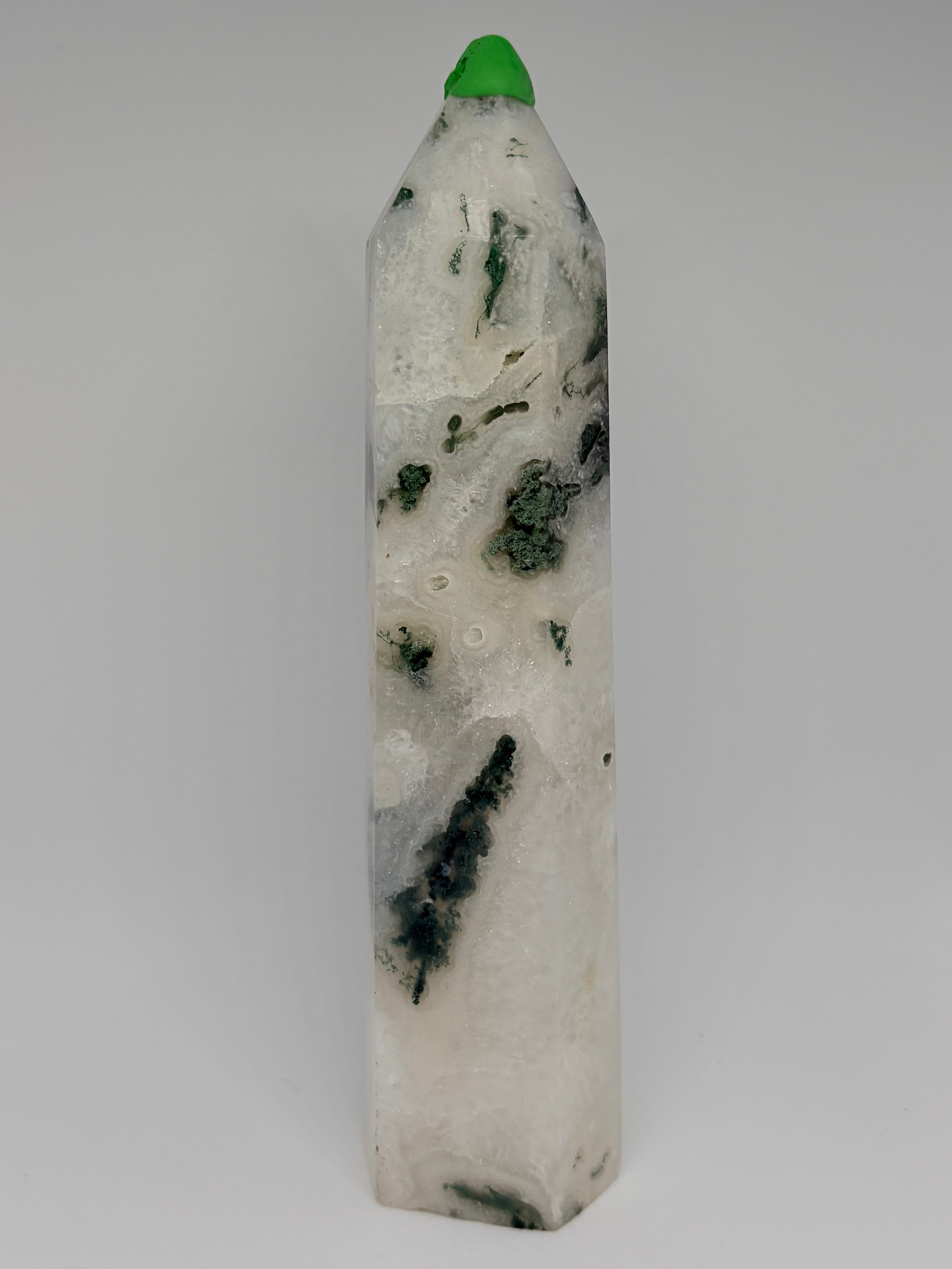 Moss Agate Crystal Tower