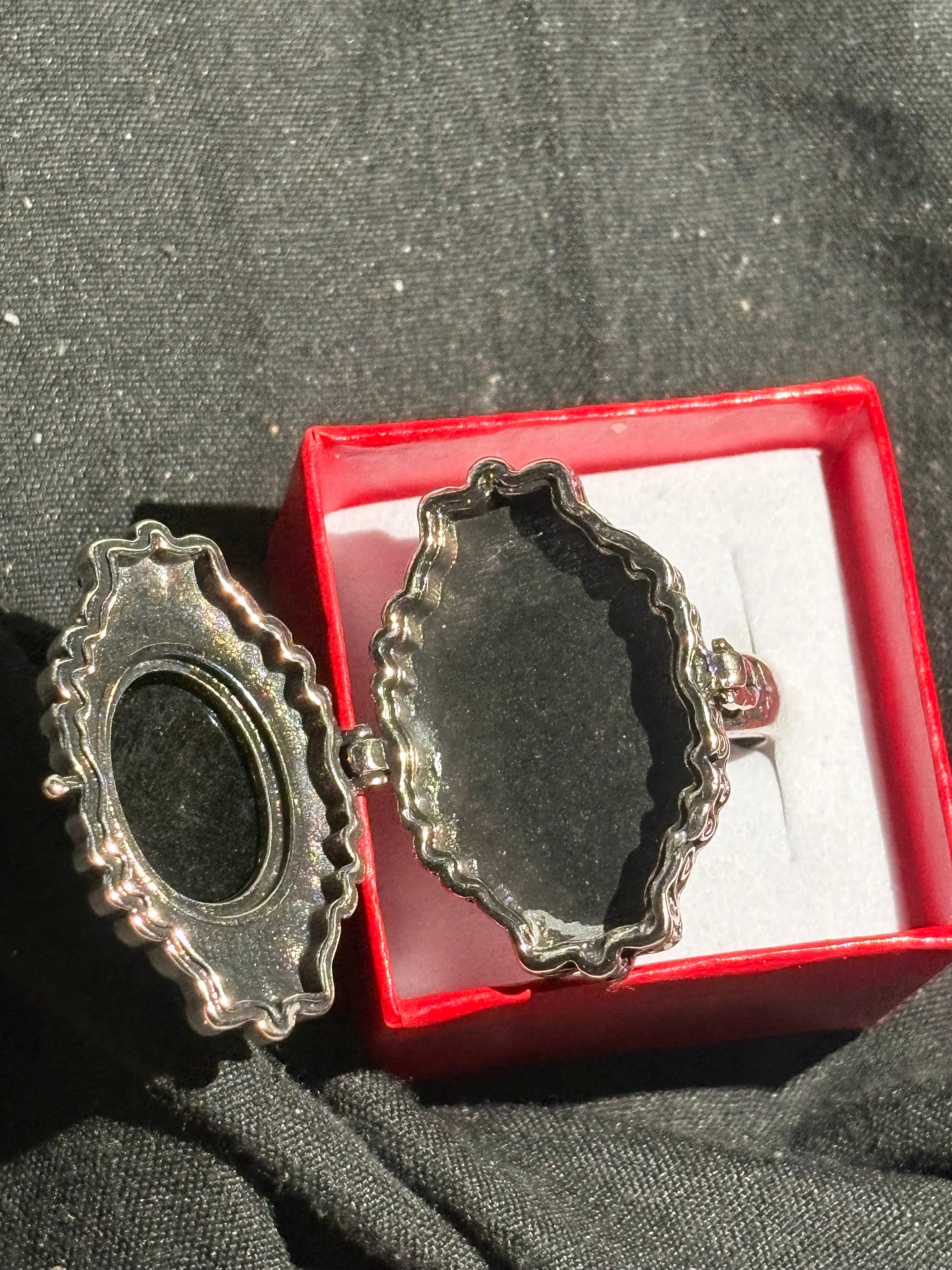 Golden Sheen Obsidian Locket Ring