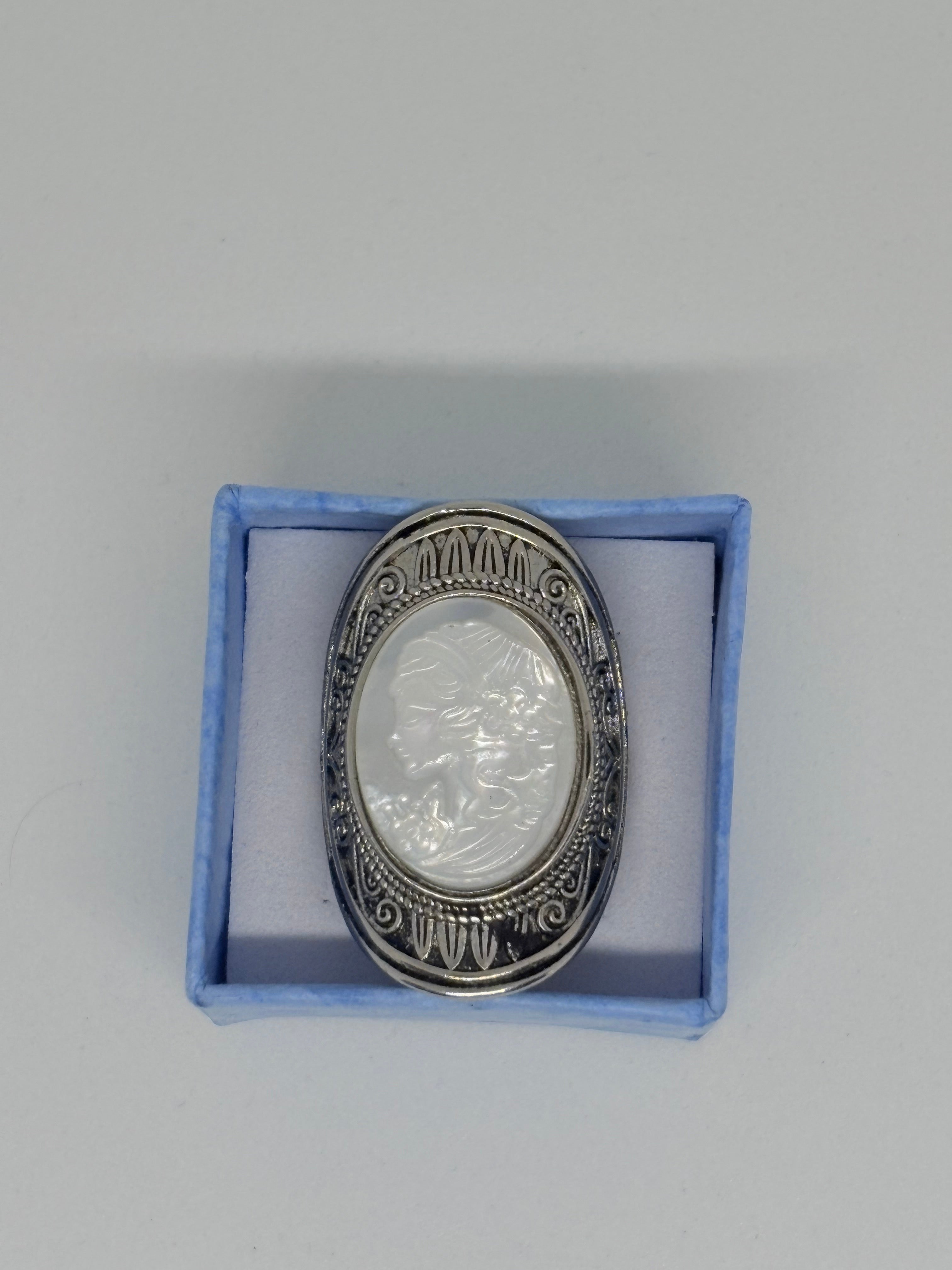 White Shell Cameo Lady Ring