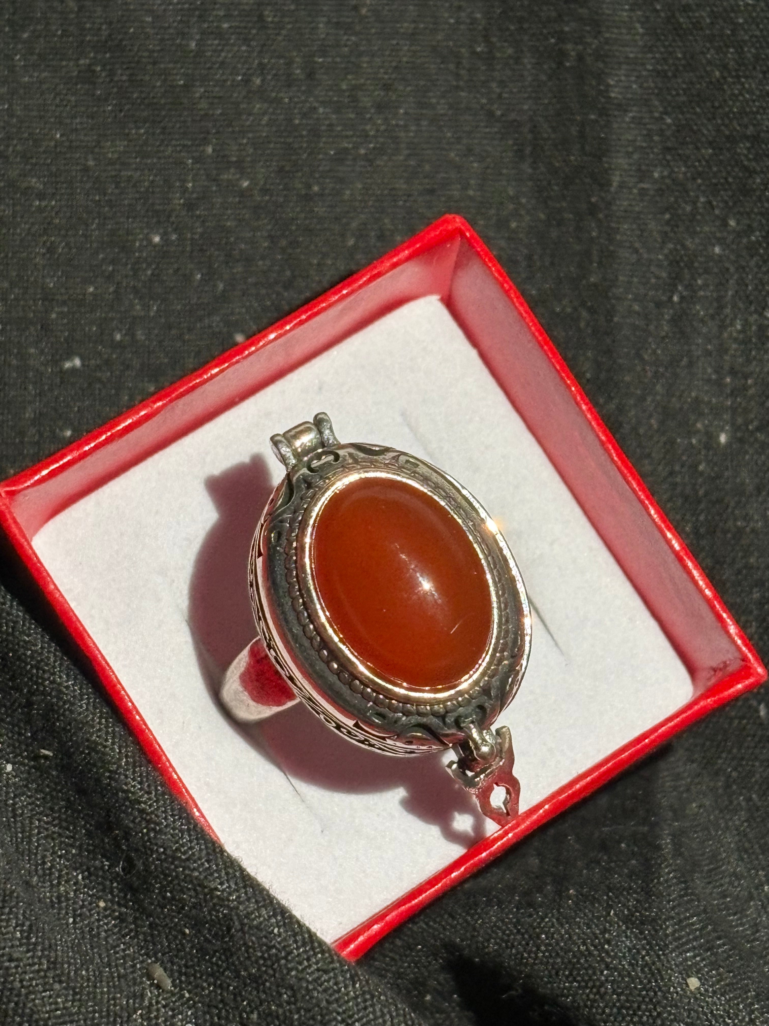 Carnelian Agate Locket Ring
