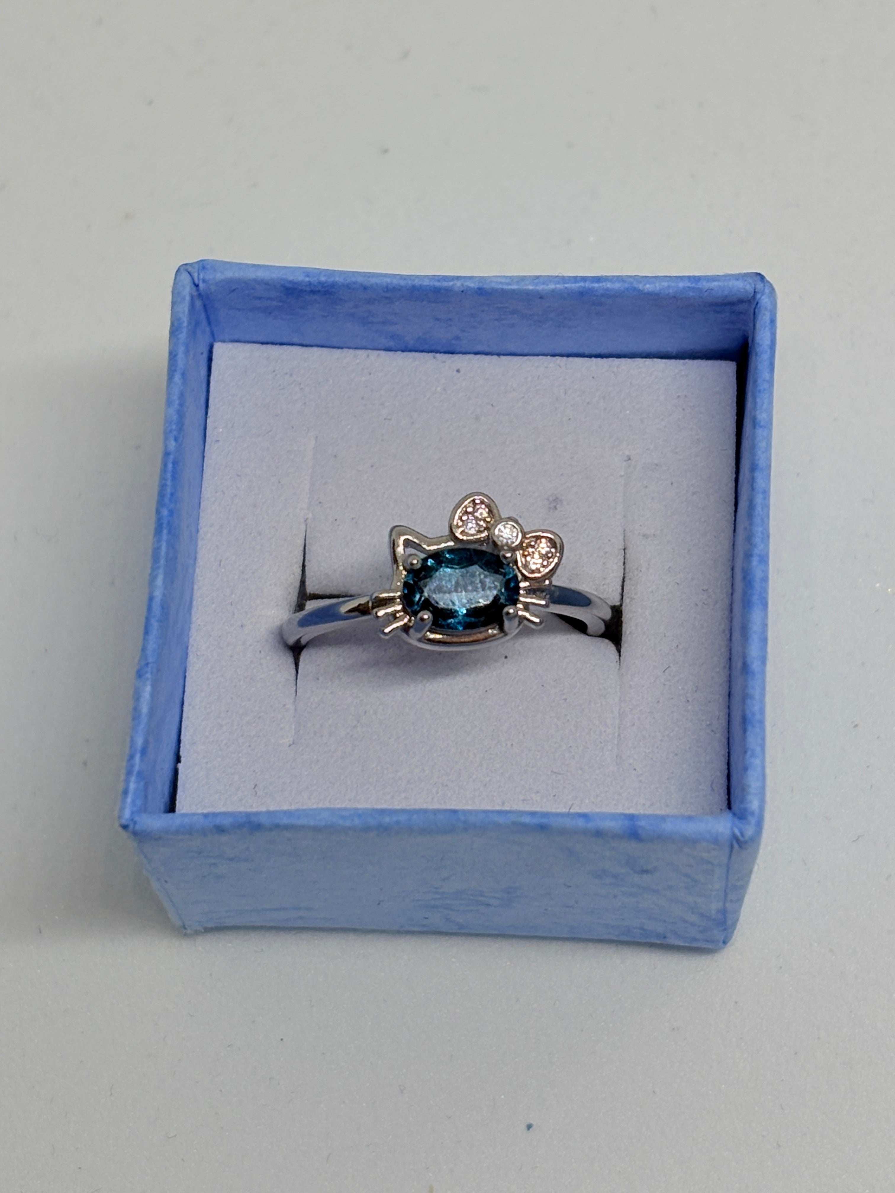 Blue Topaz Hello Kitty Ring