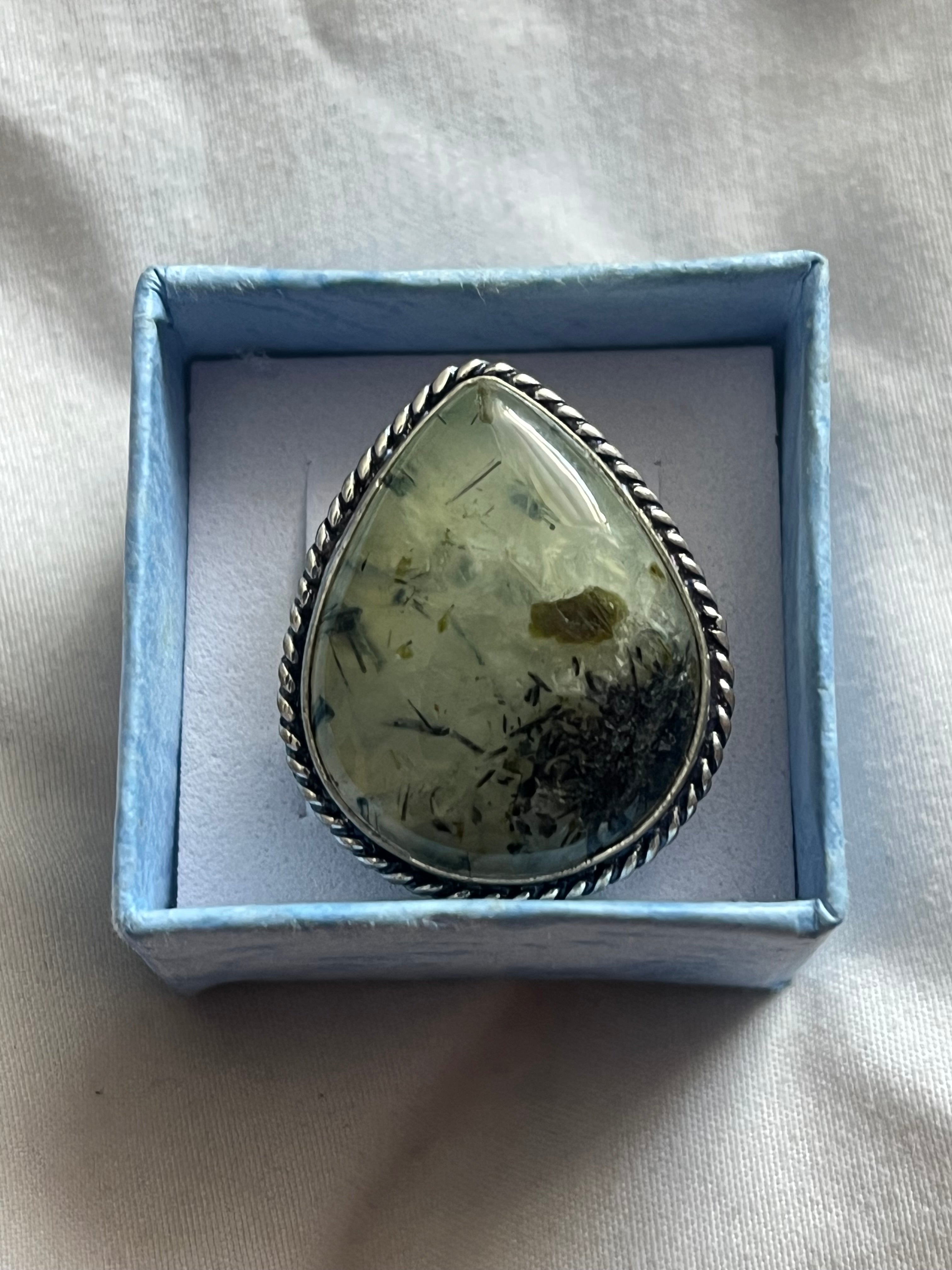 Prehnite 925 Plated Ring • Size R