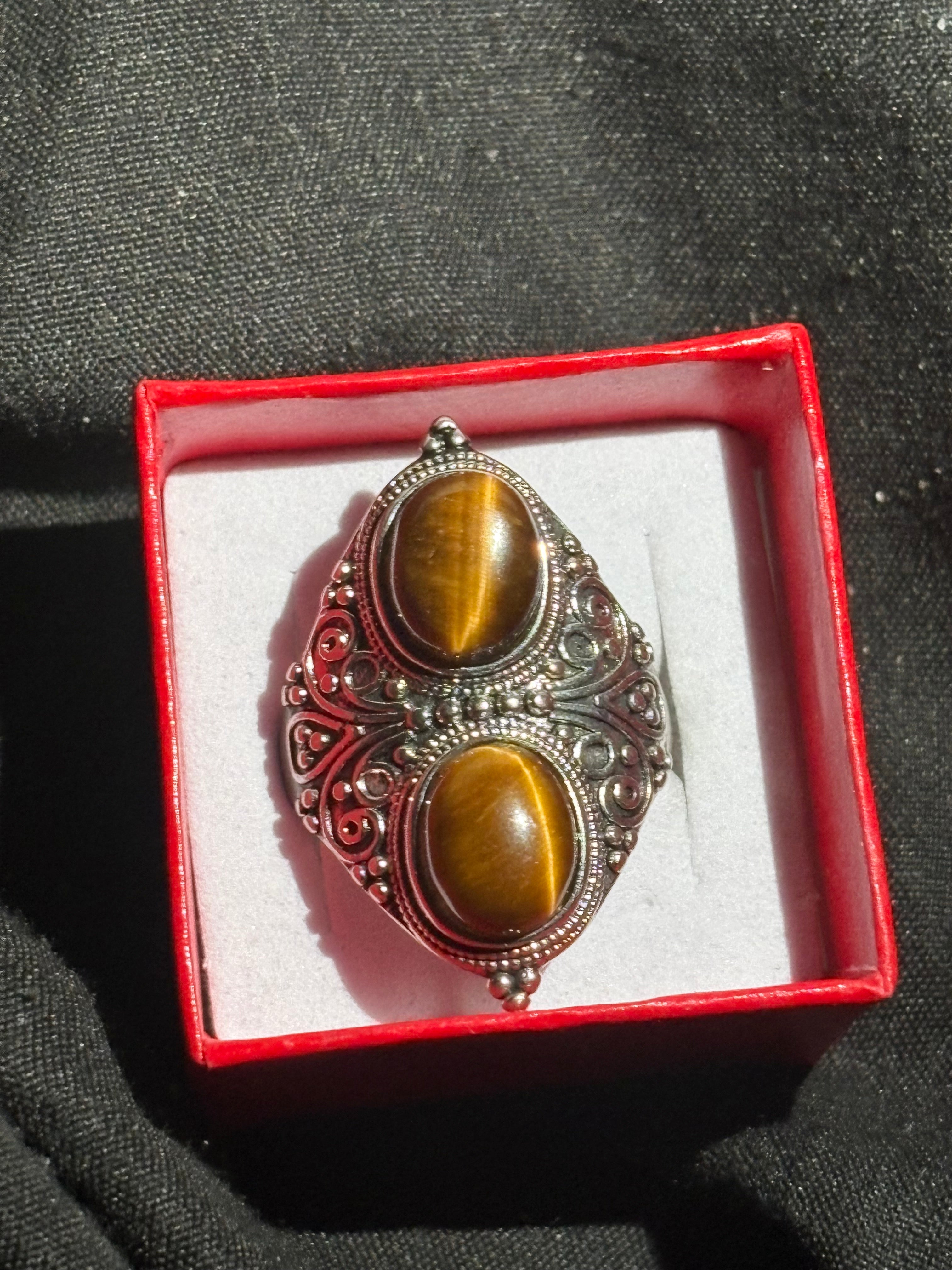 Tigers Eye Double Stone Ring