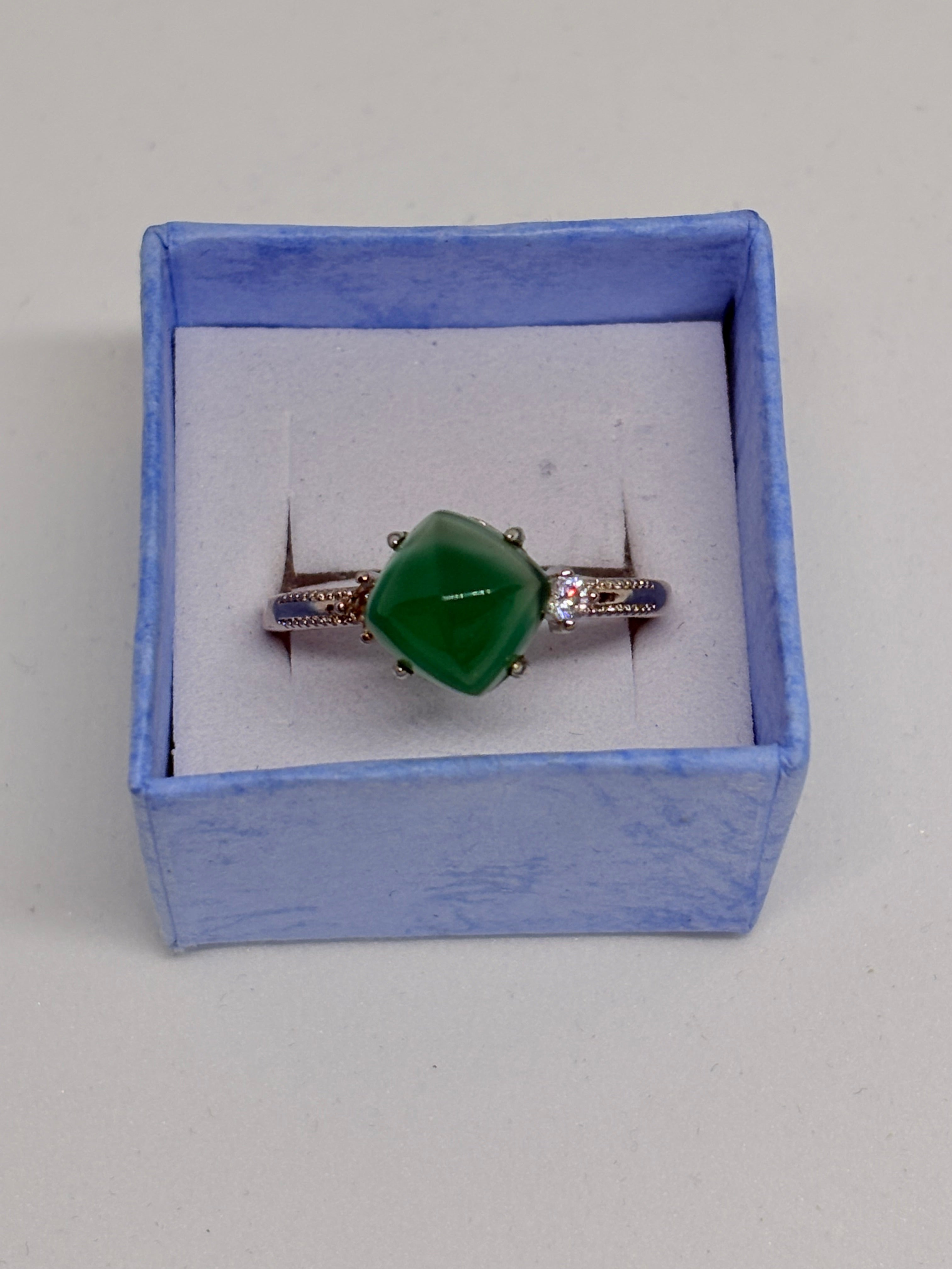 Green Chalcedony Diamond Shape Ring
