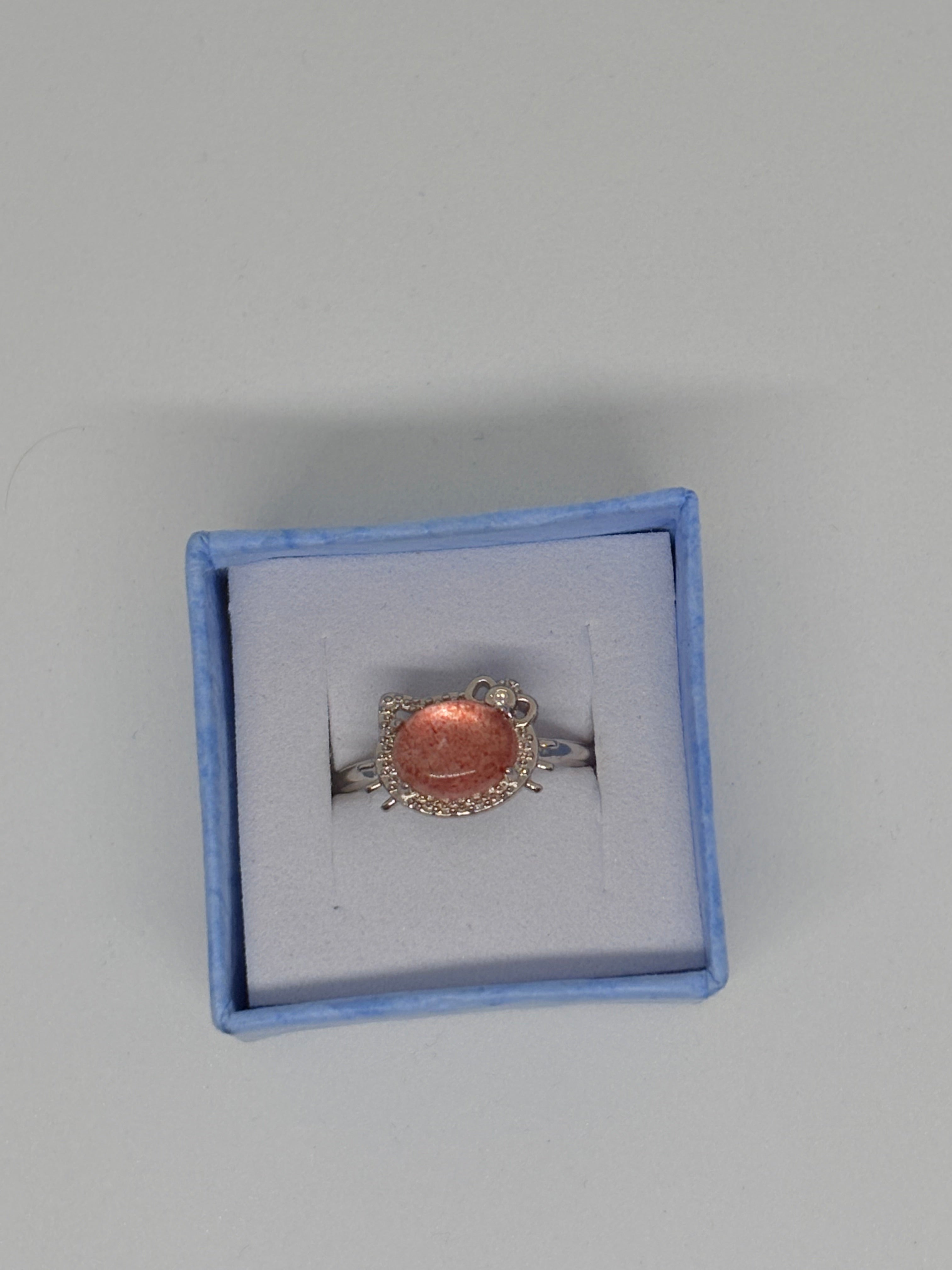 Strawberry Quartz Hello Kitty Ring