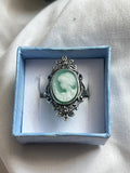 Agate Cameo Silver Tone Ring