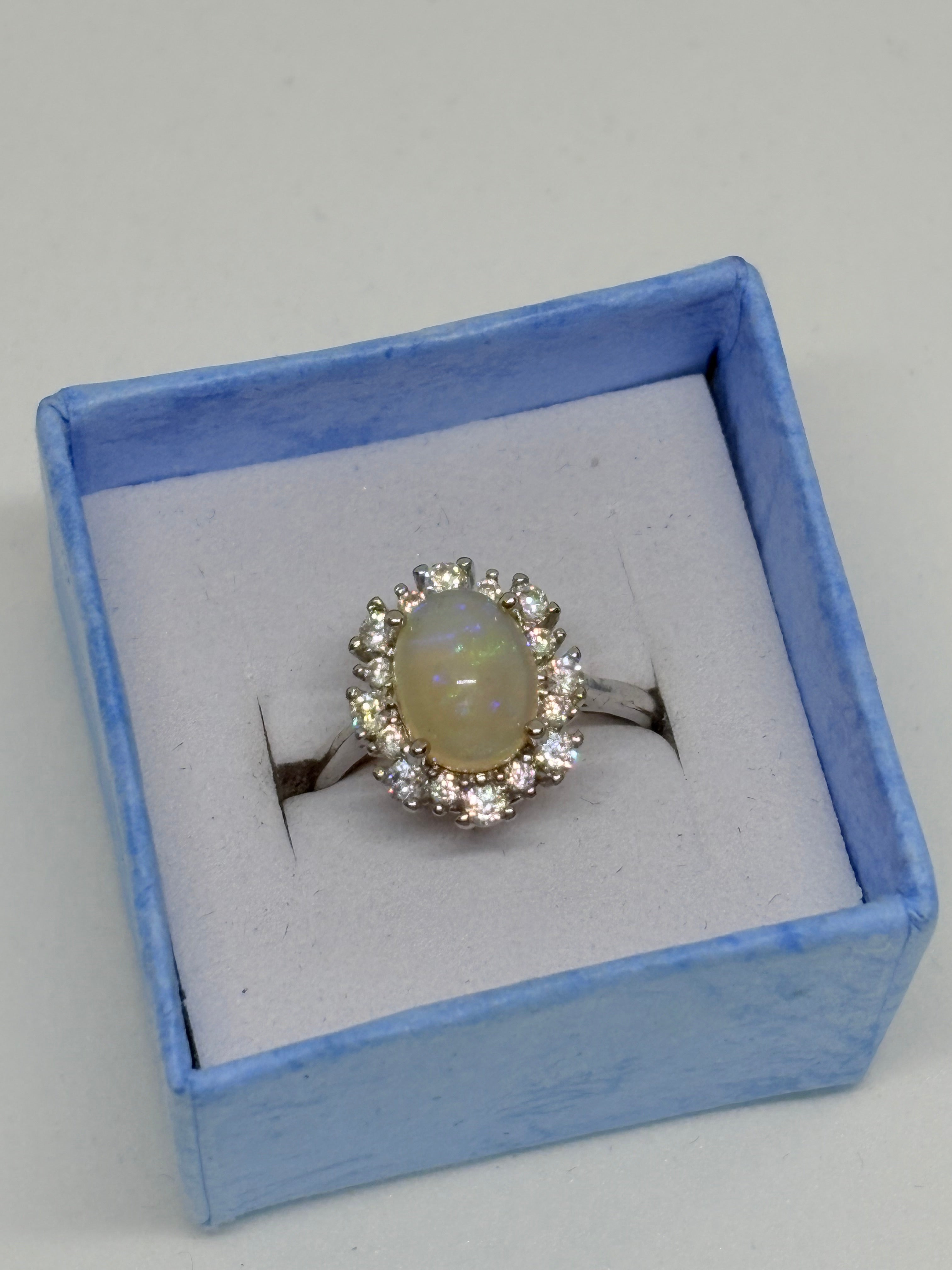 Opal Silver Tone Ring