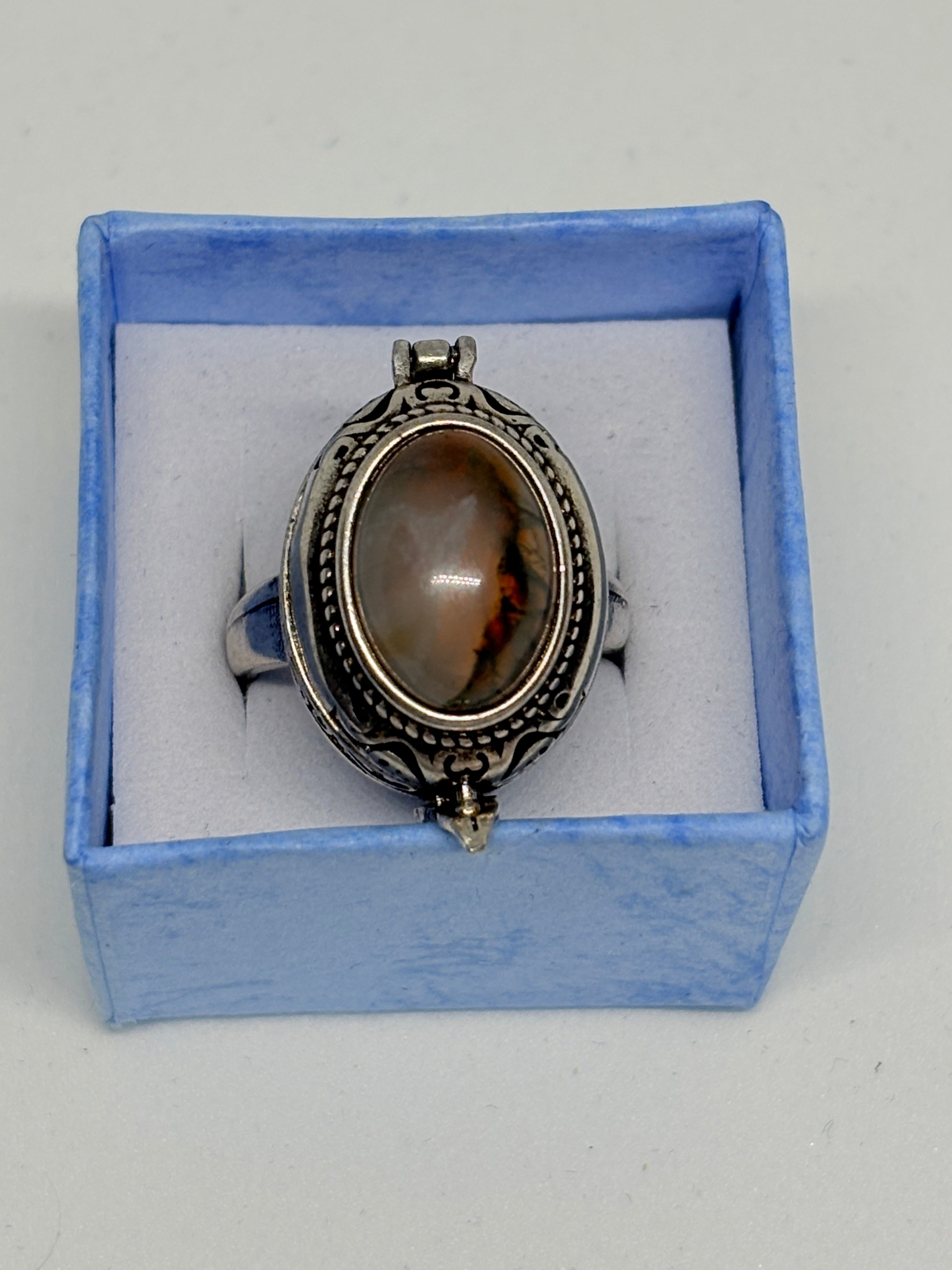 Moss Agate Locket Ring