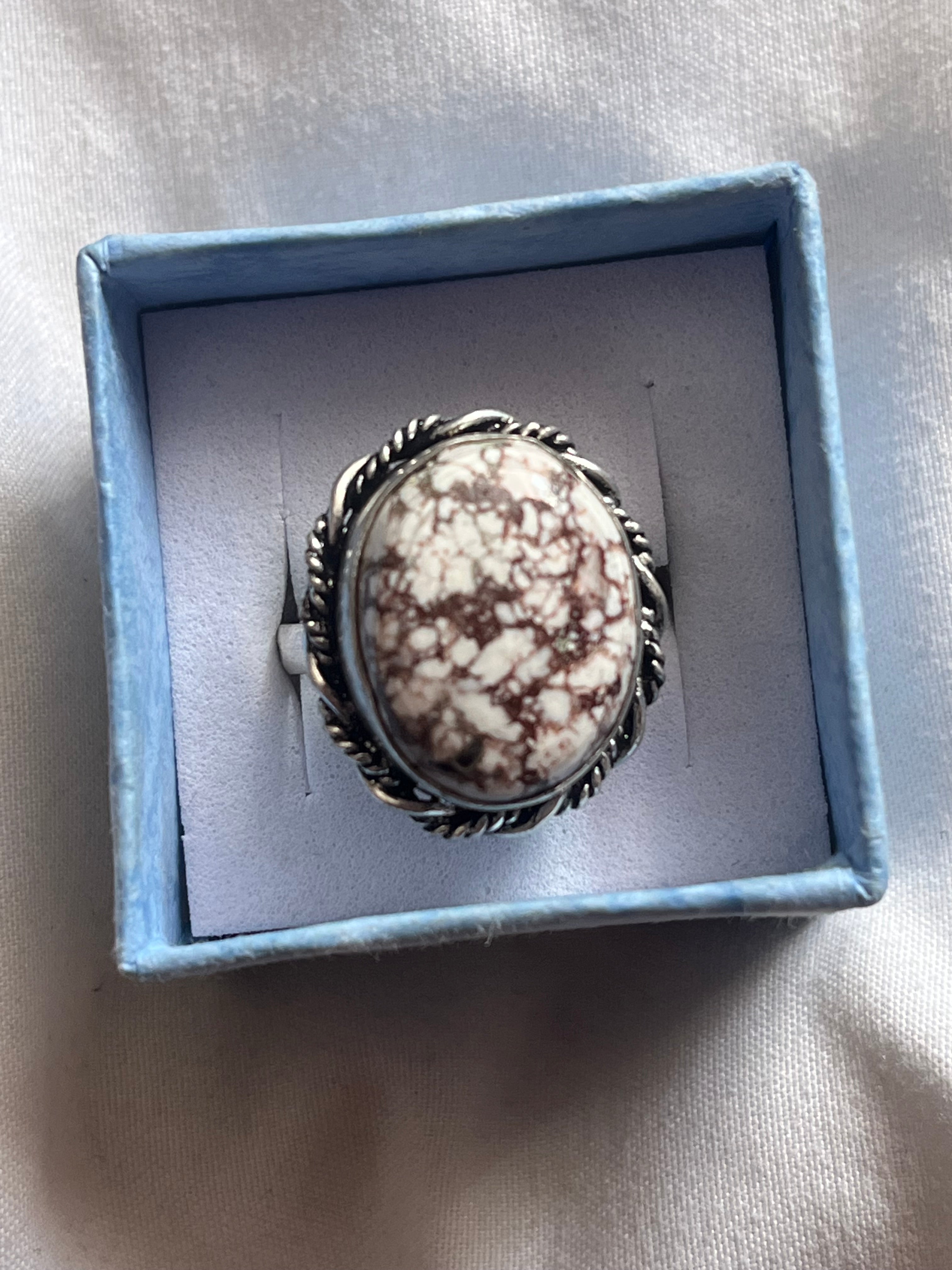 White Horse Mangesite 925 Plated Ring