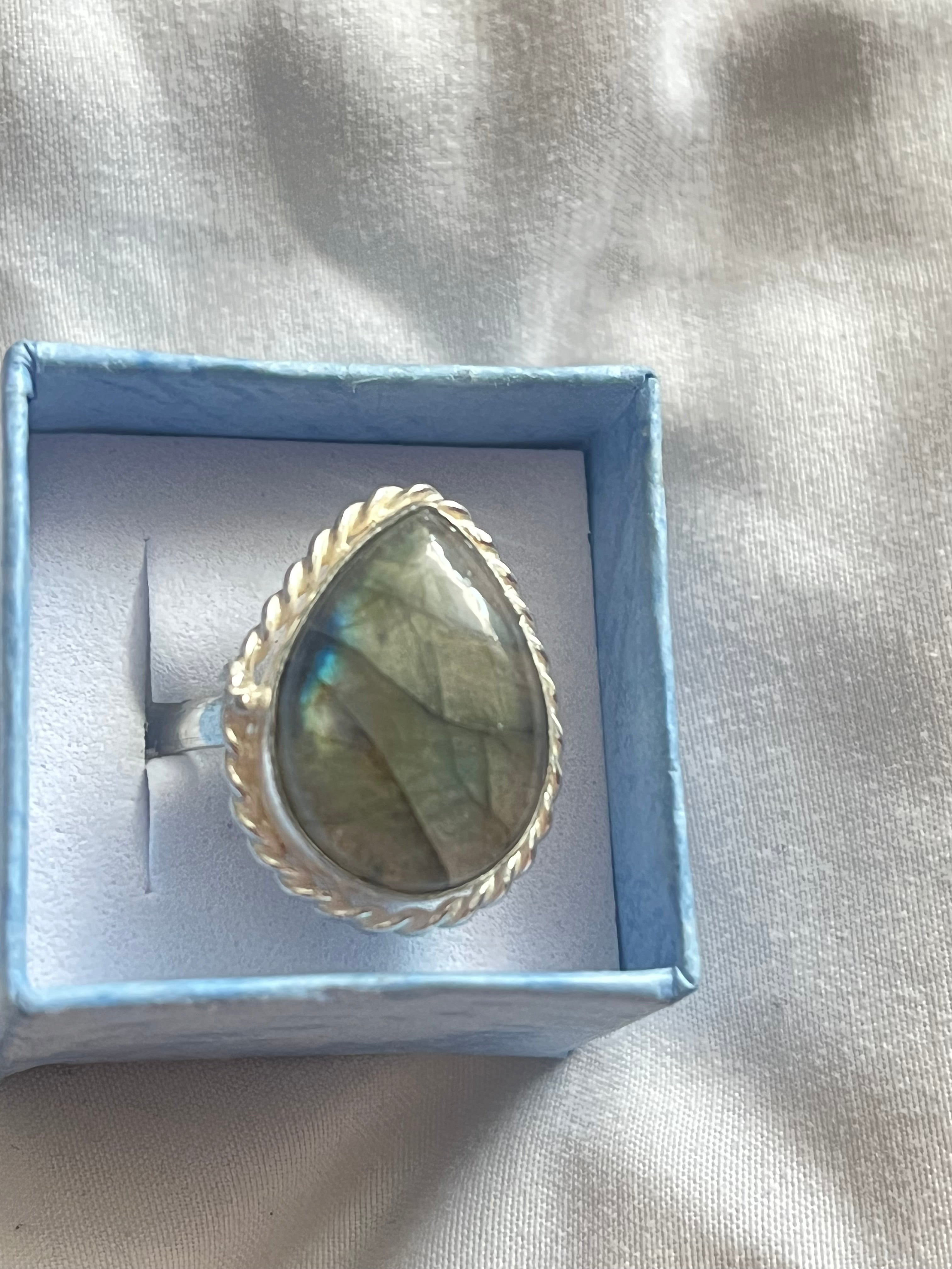 Labradorite 925 Plated Ring • Size R