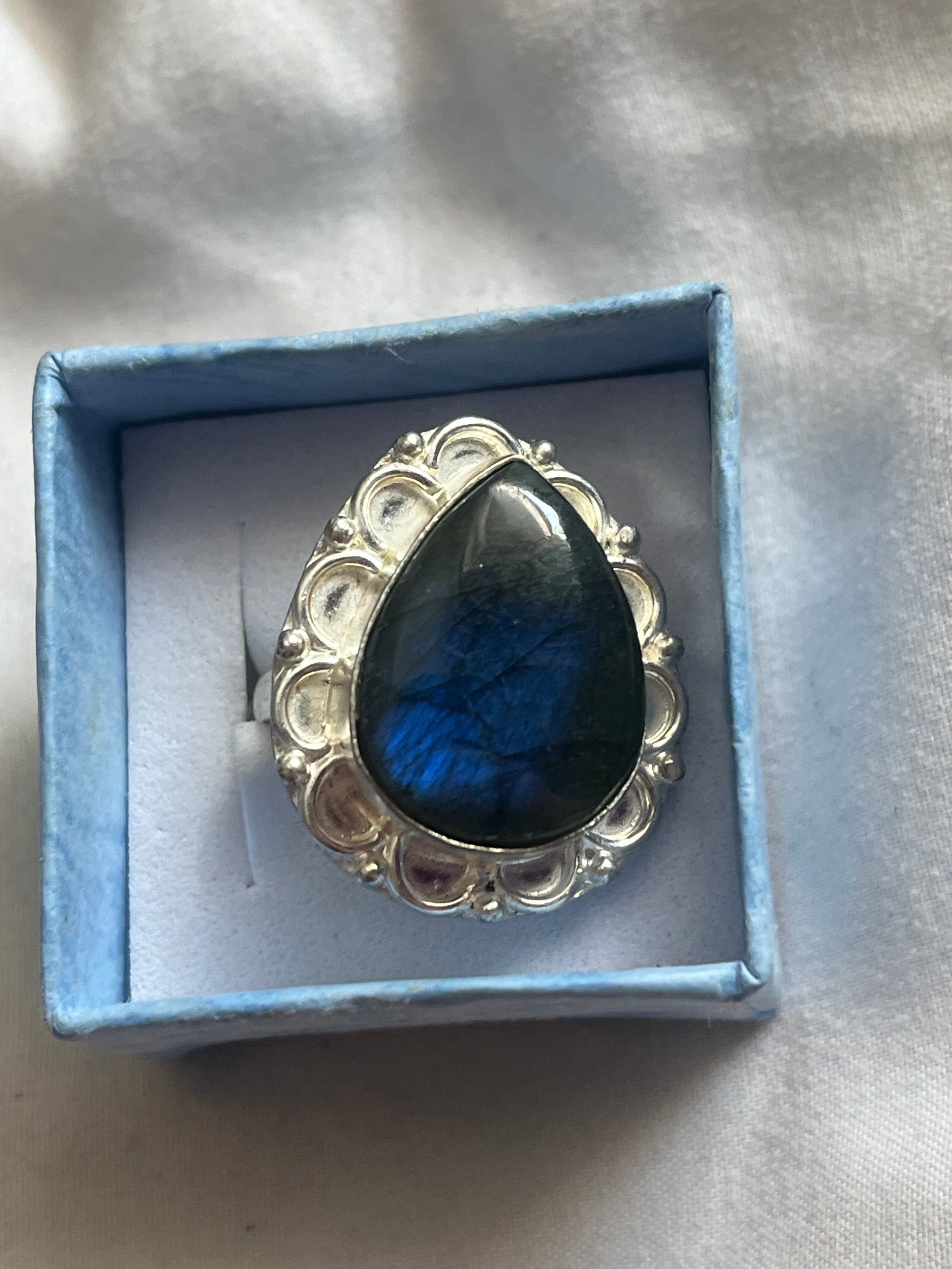 Labradorite 925 Plated Ring • Size S 1/2