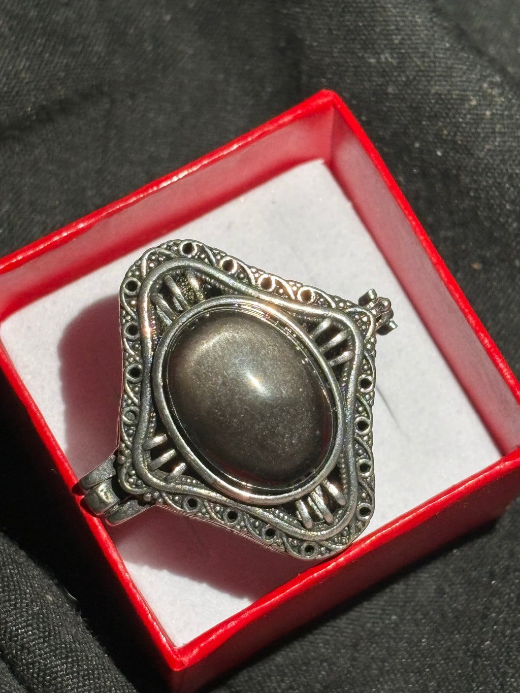 Silver Sheen Obsidian Locket Ring