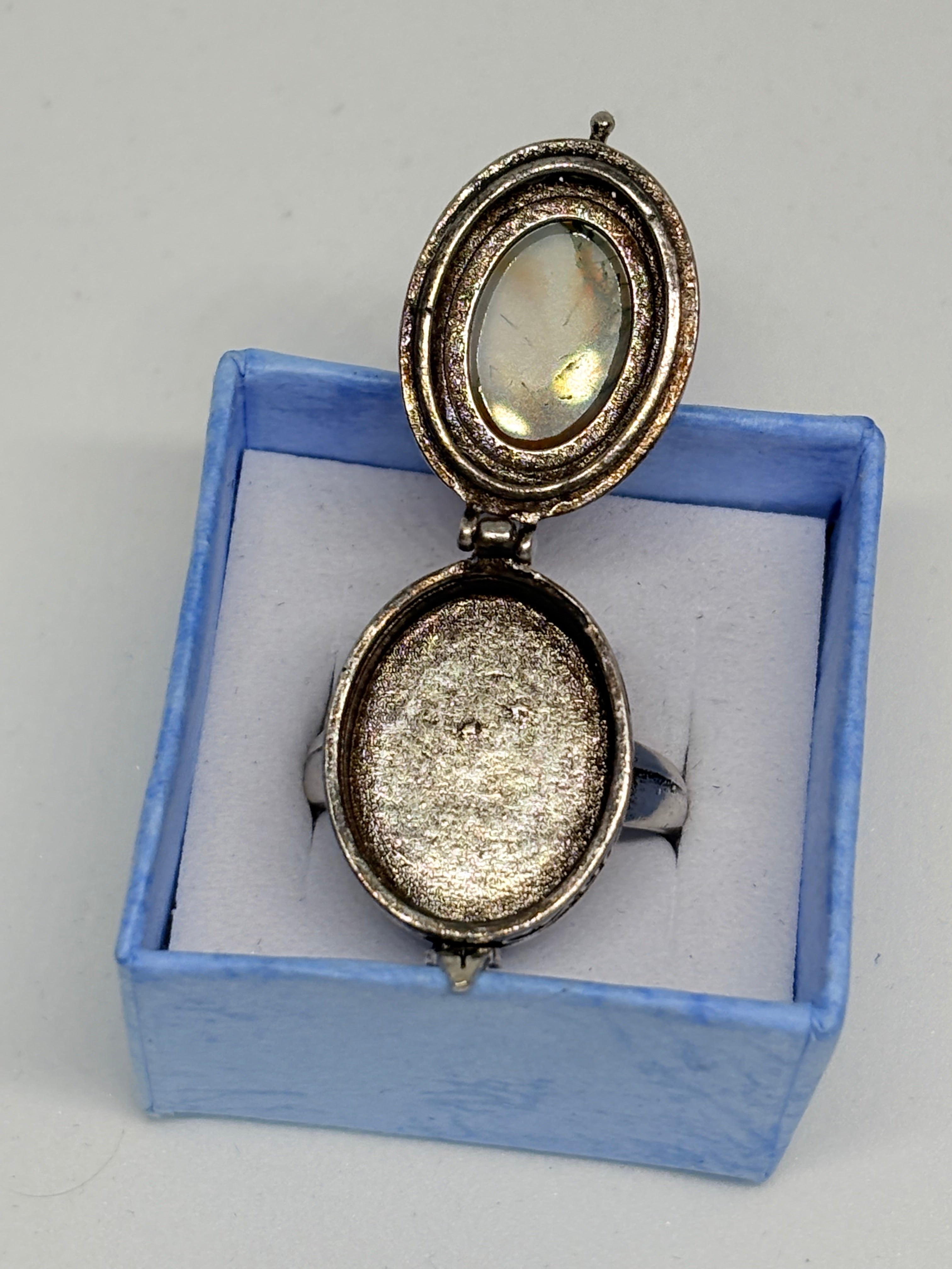 Moss Agate Locket Ring