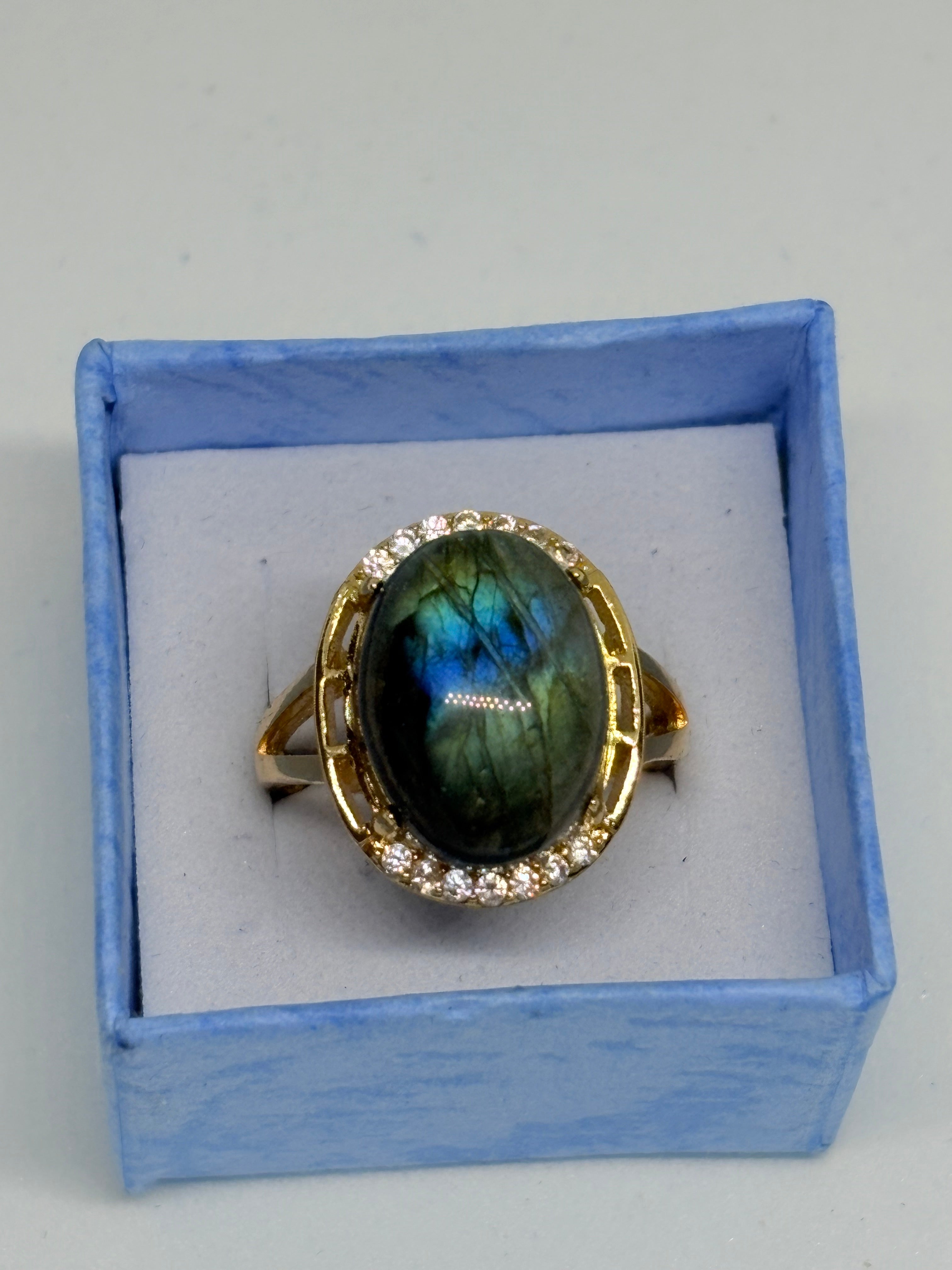 Labradorite Gold Tone Ring