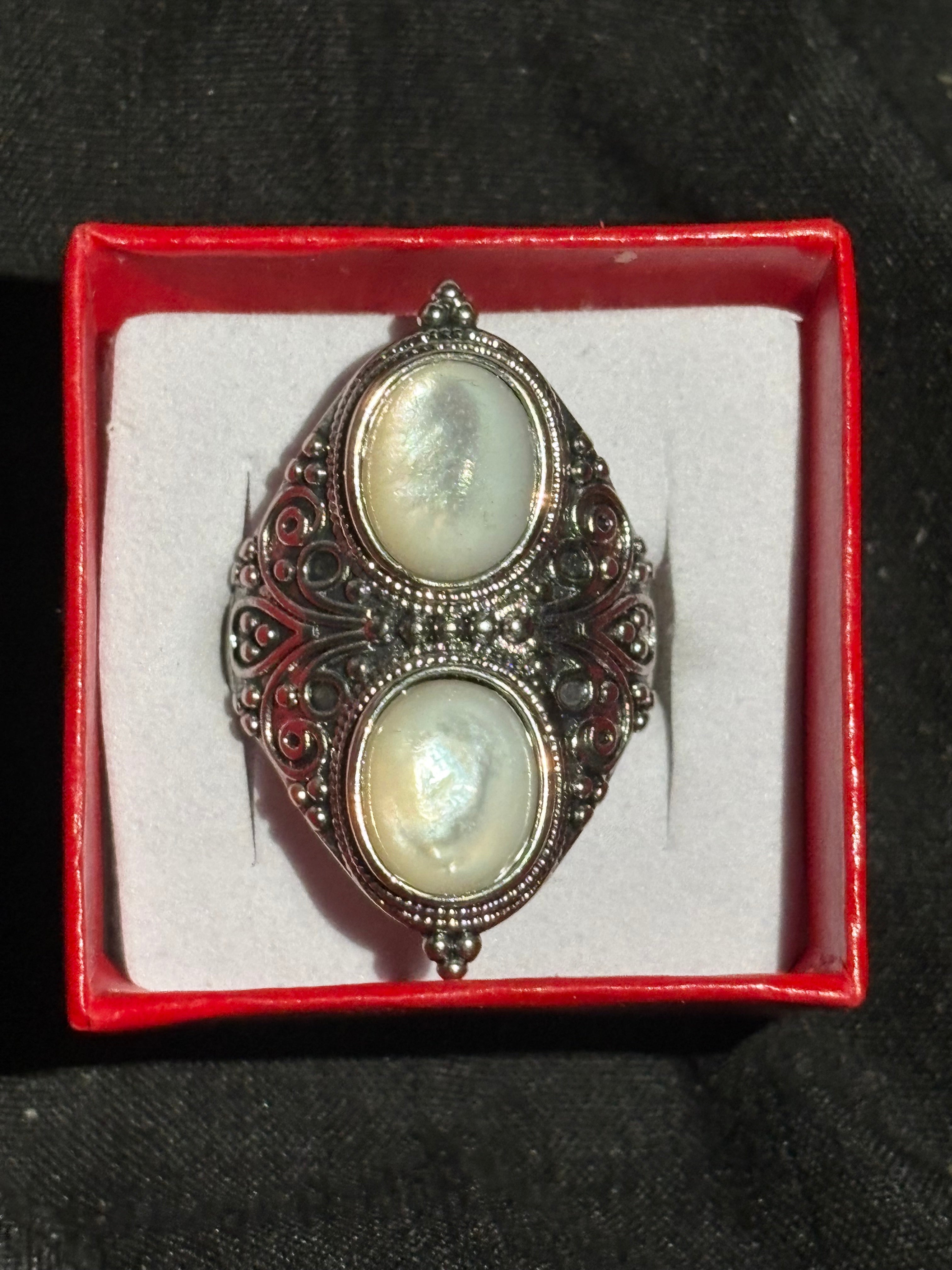 White Shell Double Stone Ring