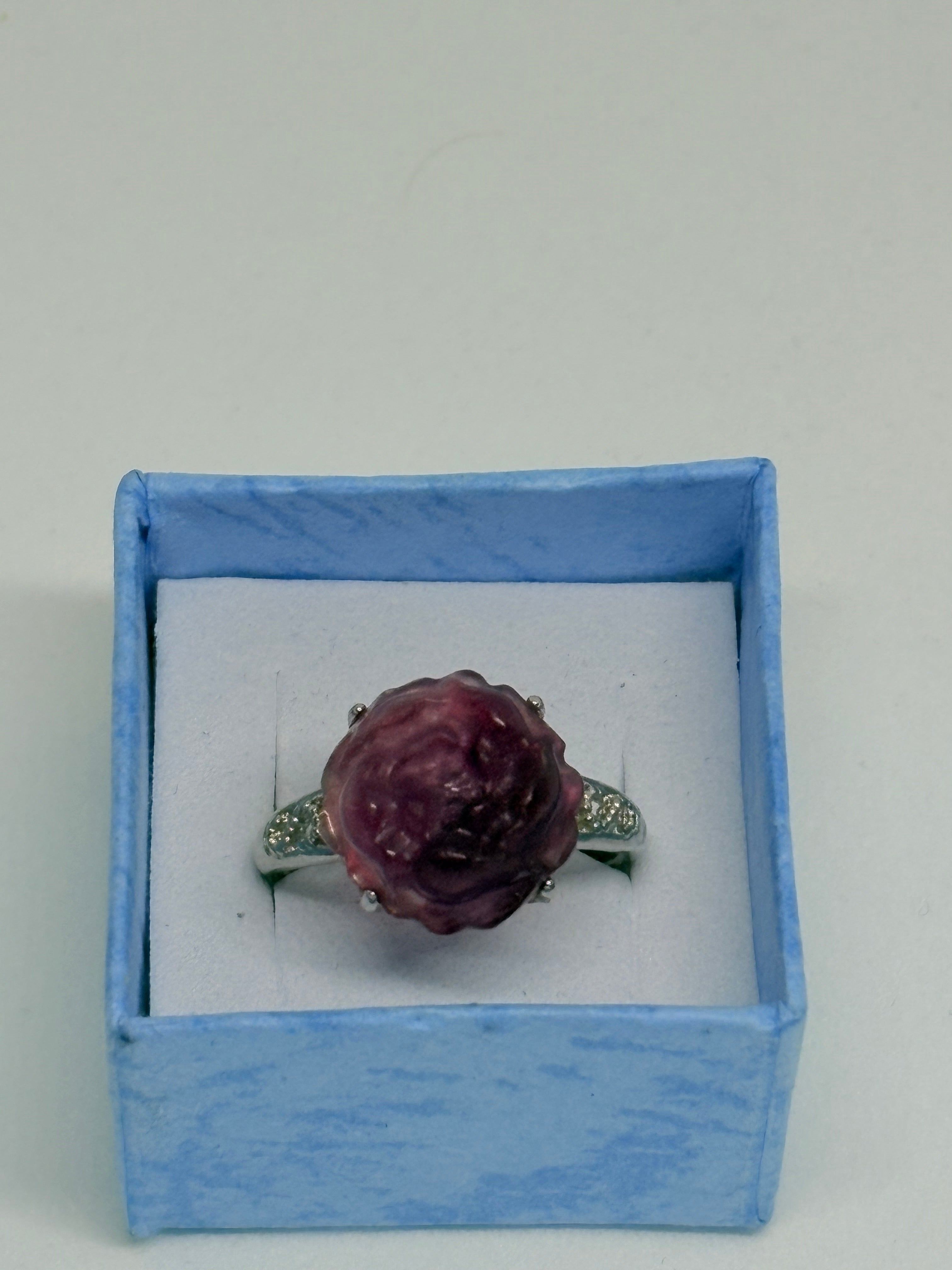 Purple Fluorite Rose Ring
