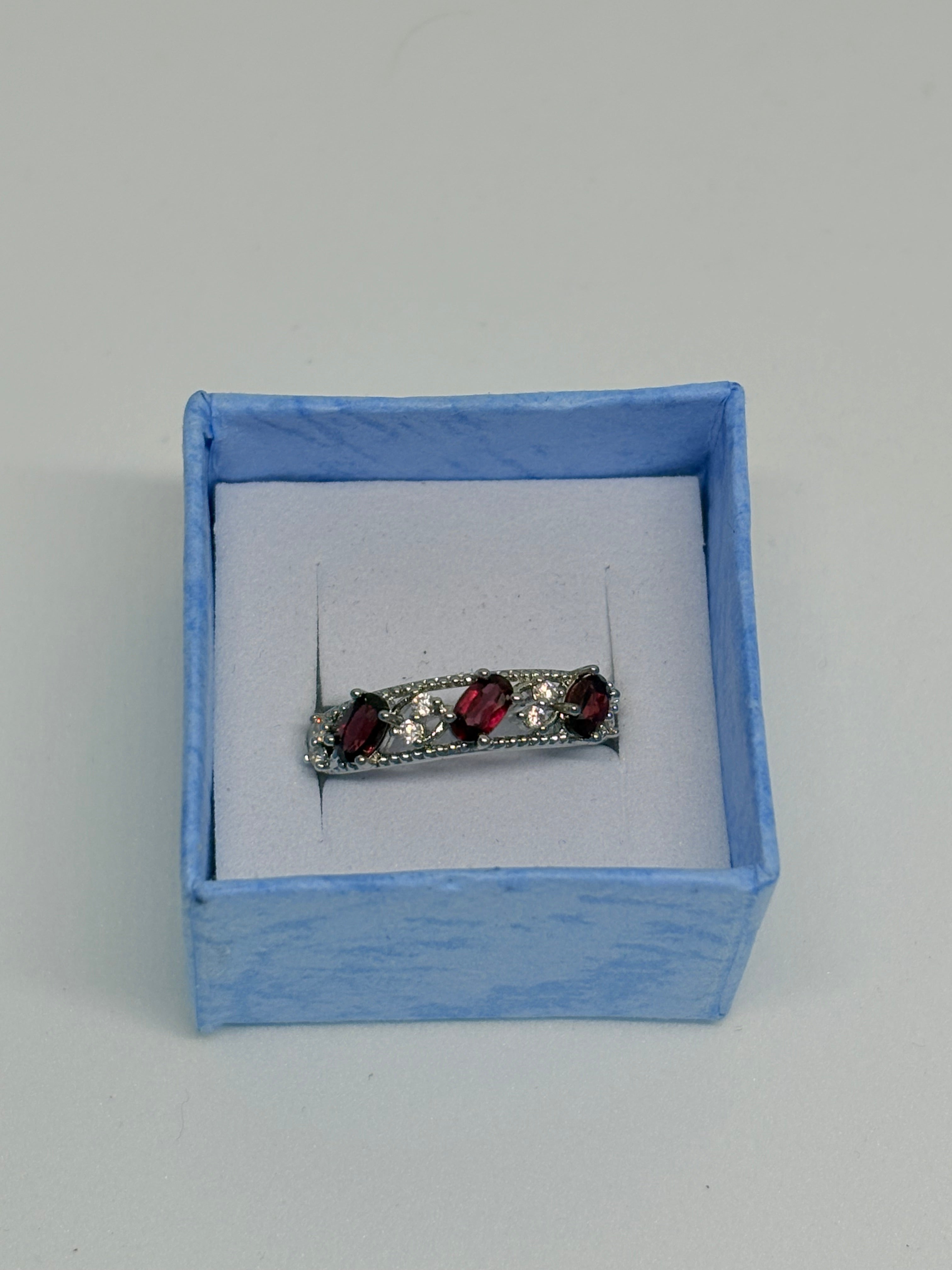 Garnet 3 Stone Ring