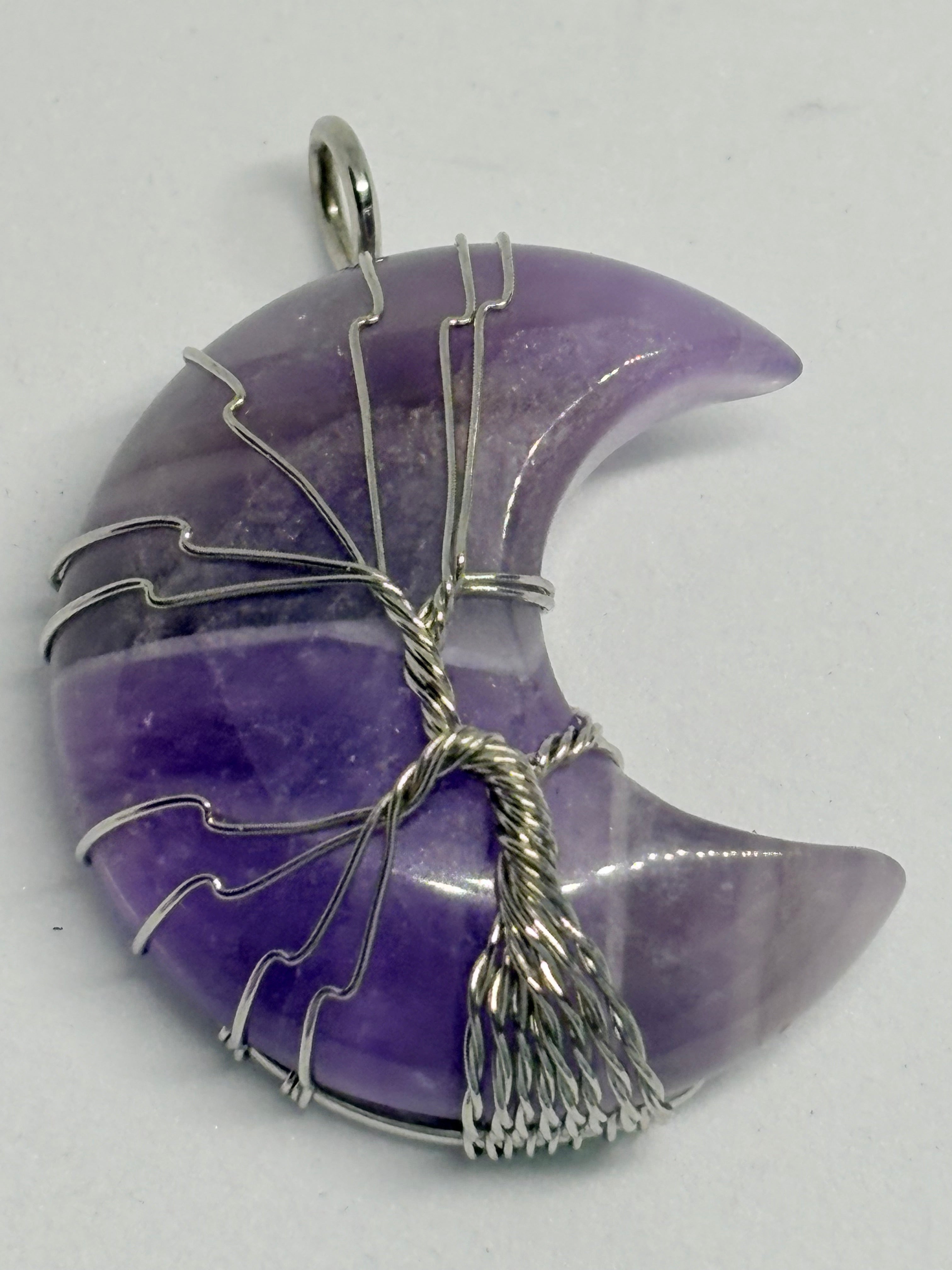 Amethyst Wire Wrapped Moon Pendant