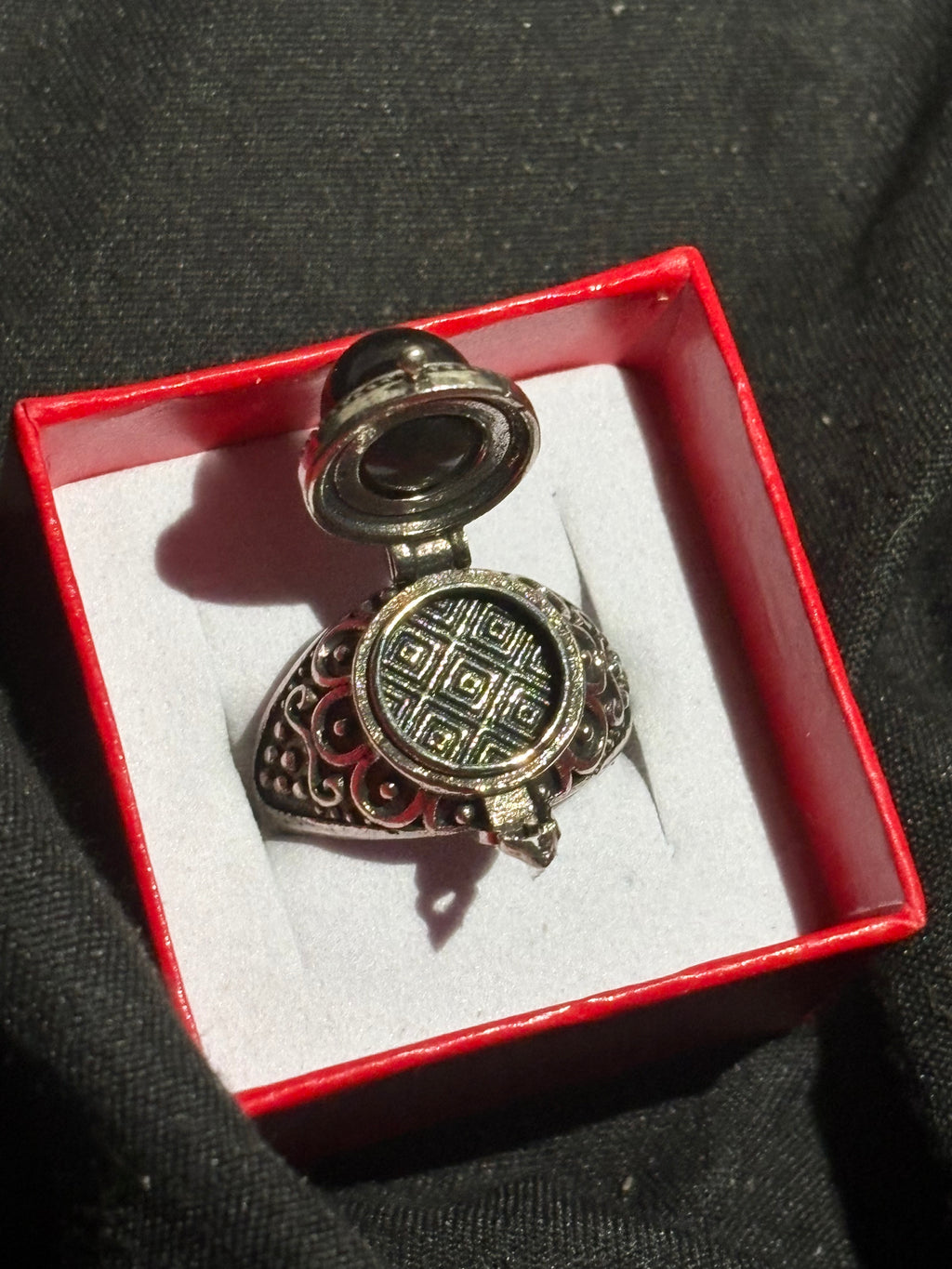 Silver Sheen Obsidian Mini Locket Ring
