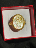 Gold Tone Yellow Shell Flower Cameo Ring