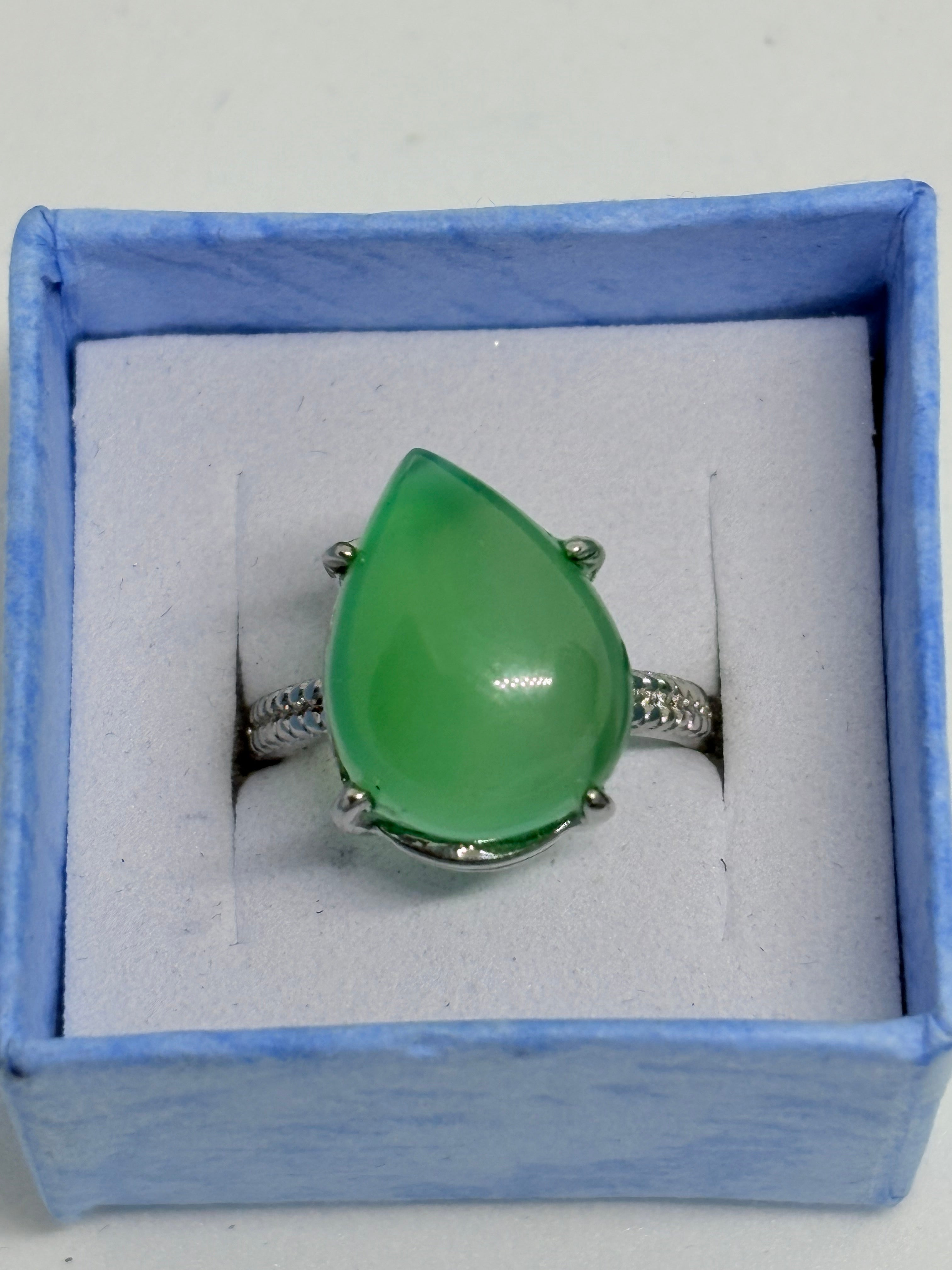 Green Chalcedony Teardrop Ring