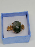 Gold Tone Simple Moss Agate Ring