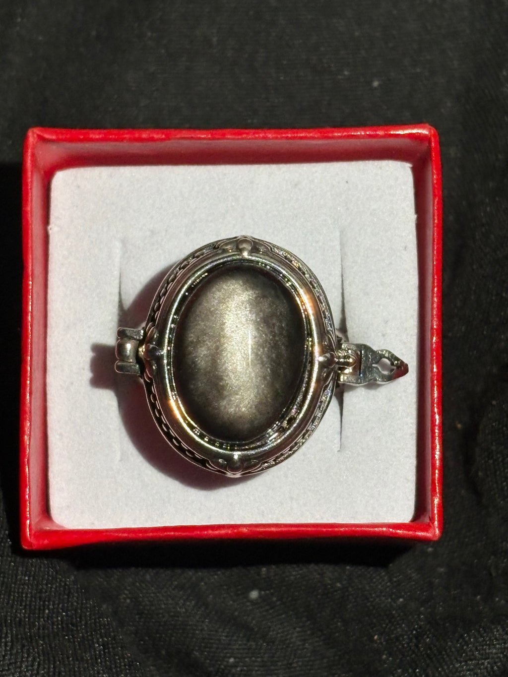 Silver Sheen Obsidian Locket Ring