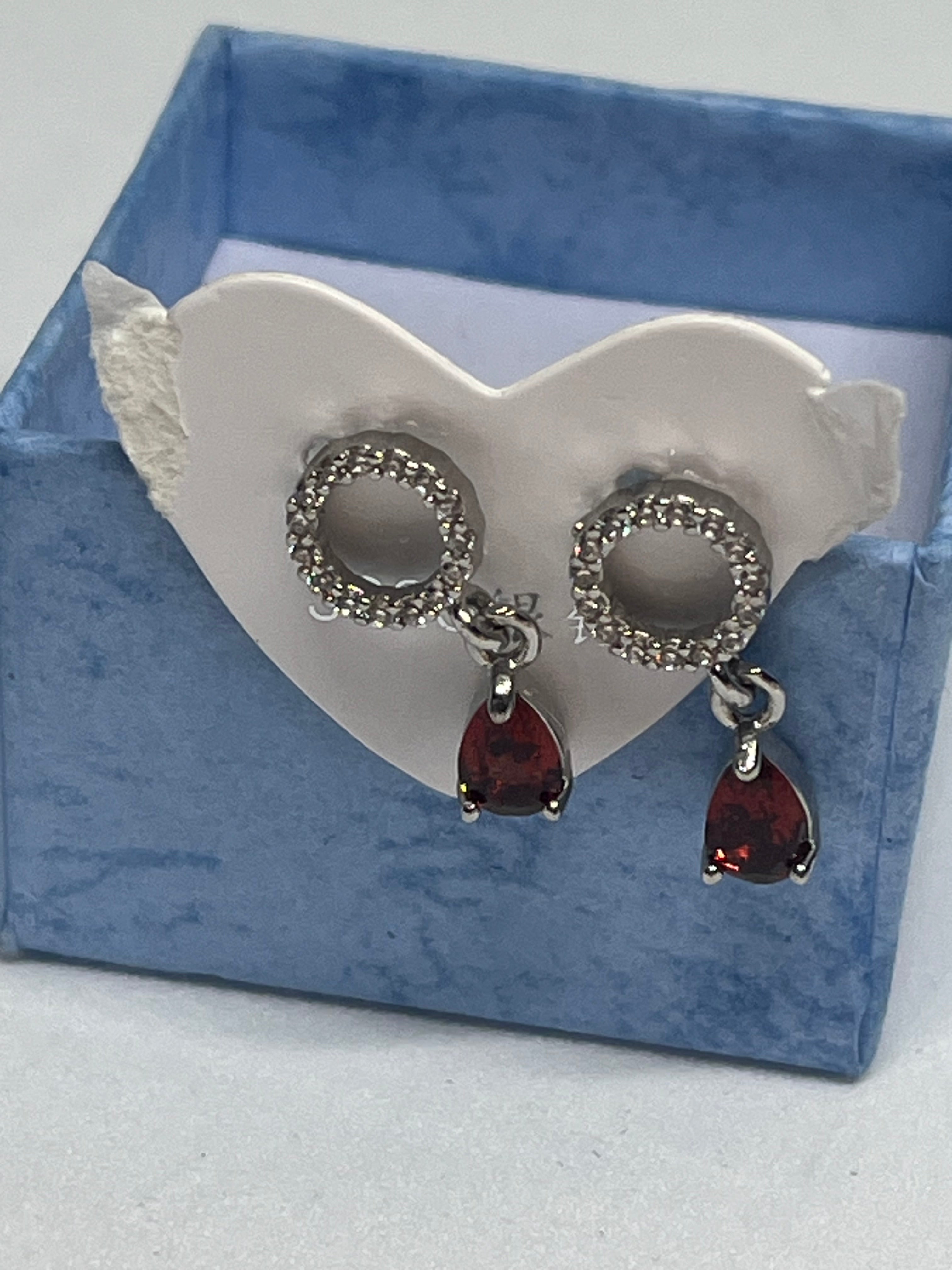 S925 Circle Garnet Earrings