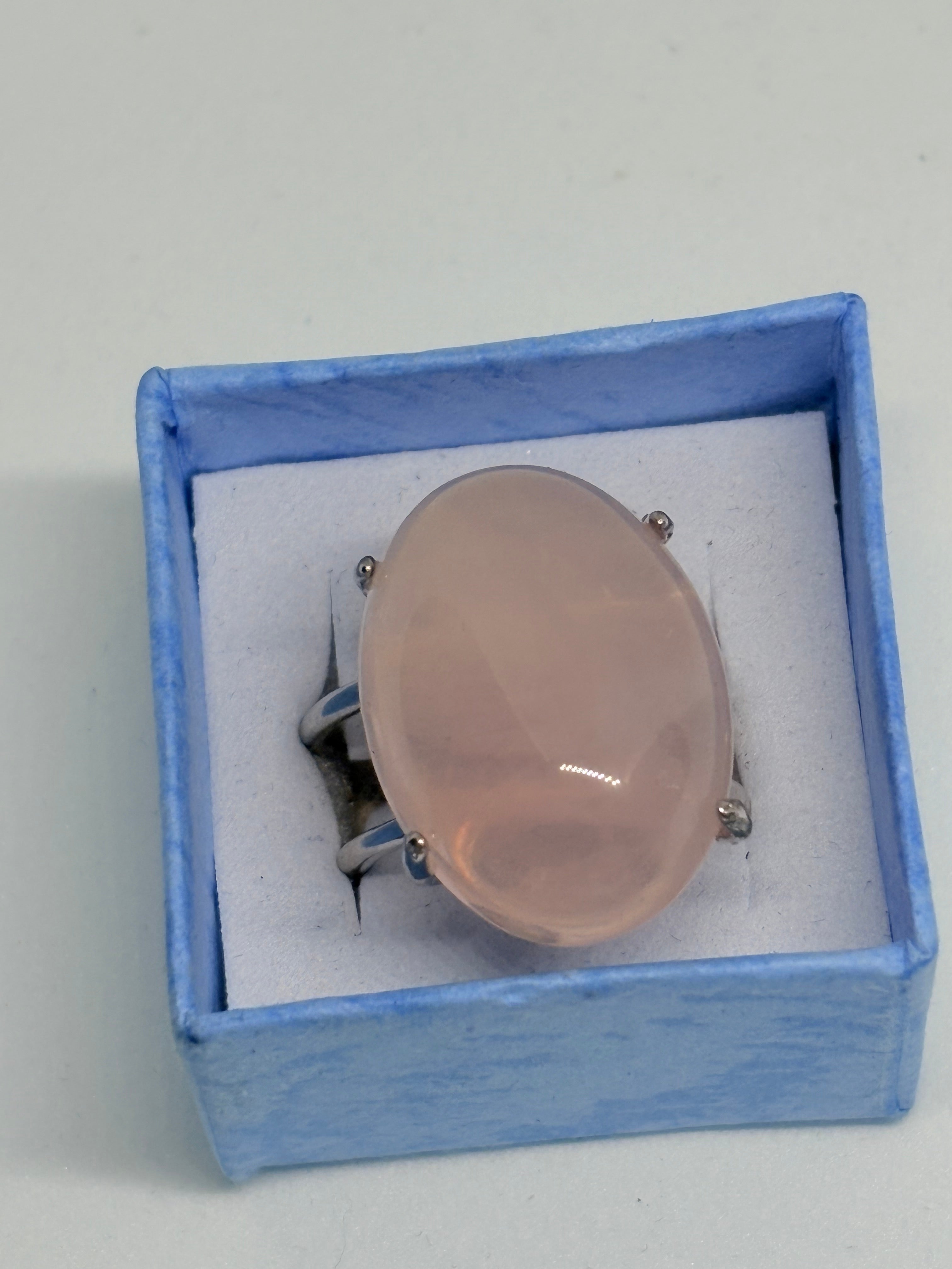 Rose Quartz Large Stone Ring