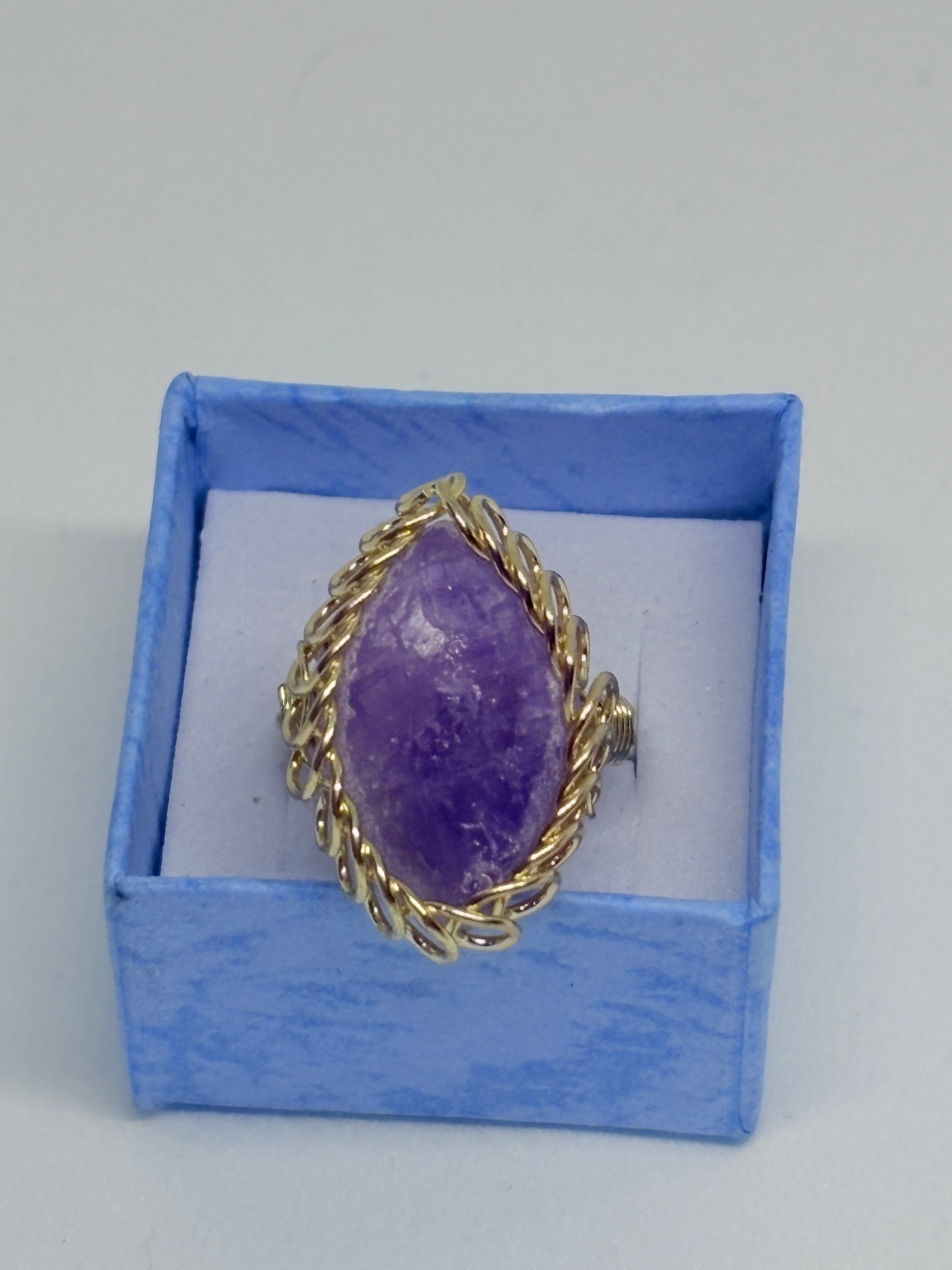 Gold Tone Amethyst Wire Wrapped Ring