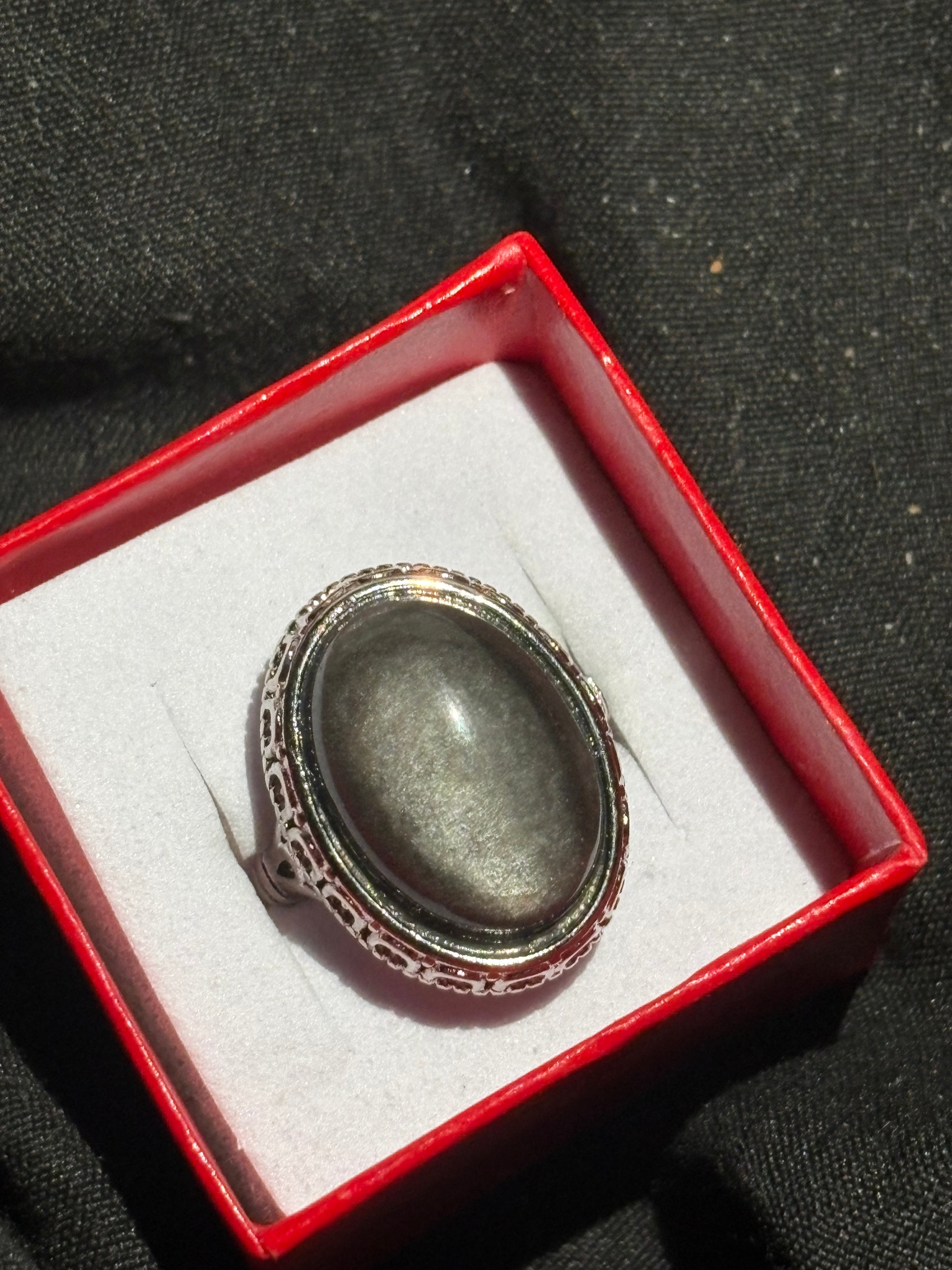 Silver Sheen Obsidian Ring