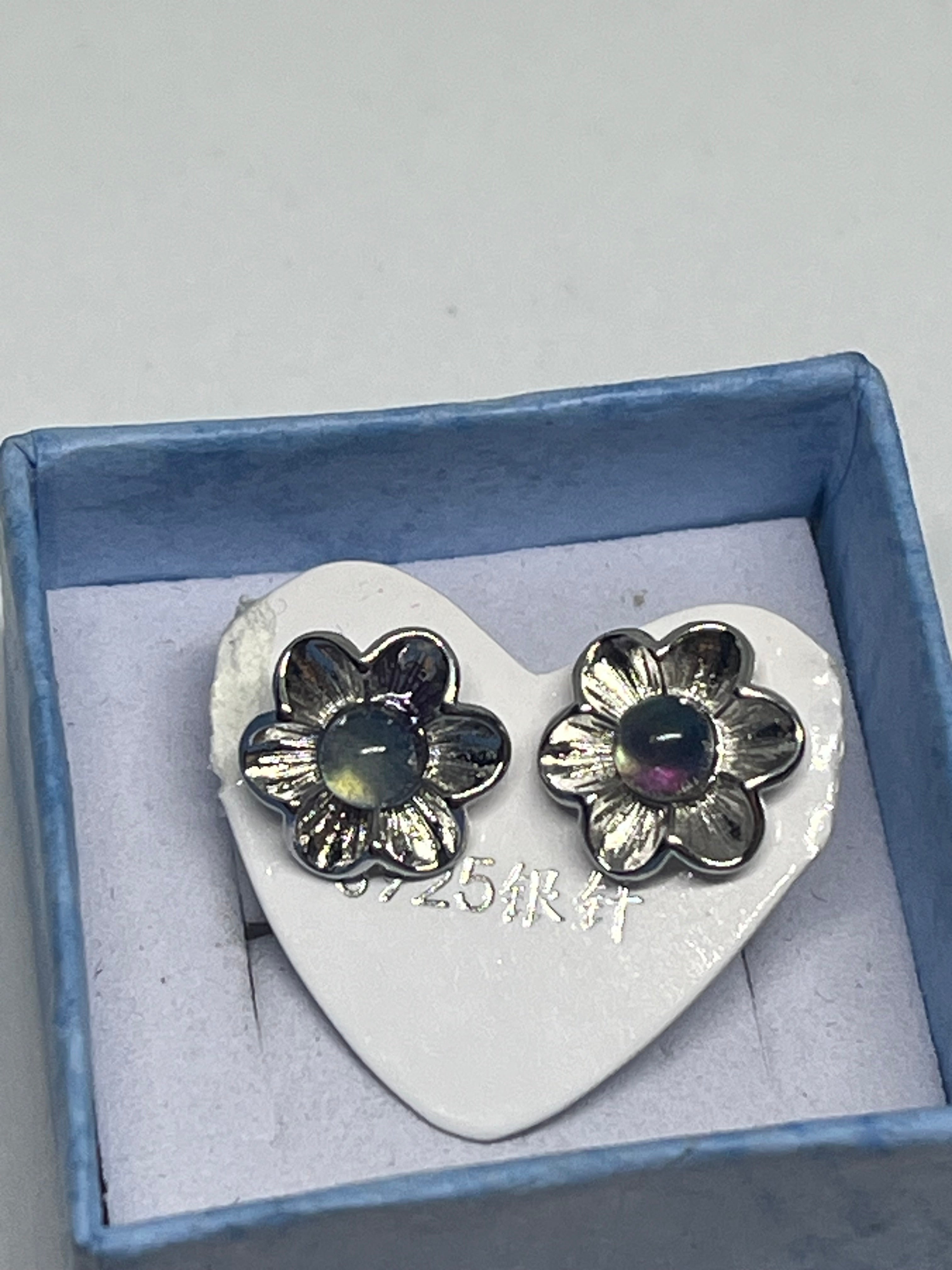 S925 Labradorite Flower Studs