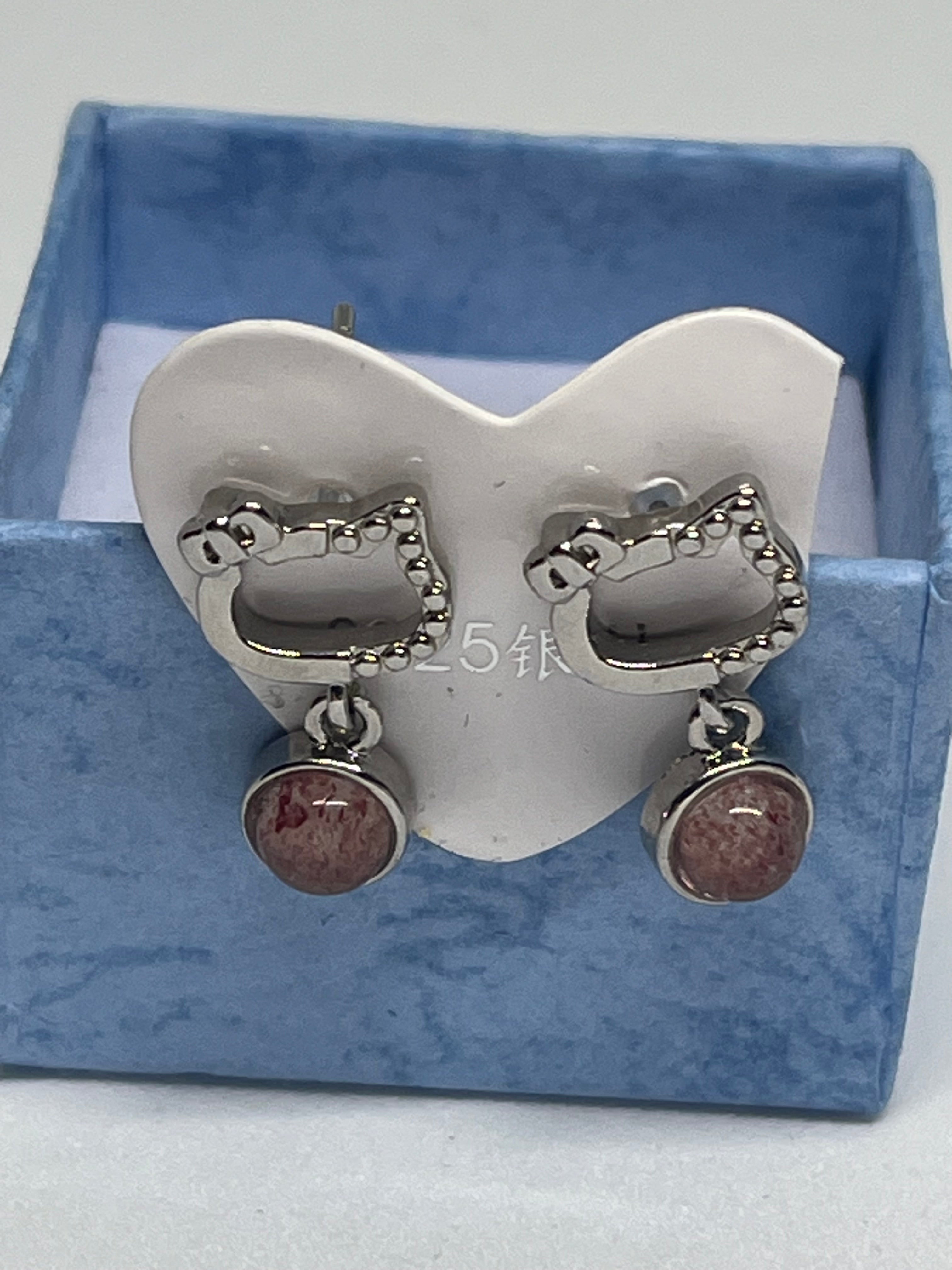 S925 Hello Kitty Strawberry Quartz Earrings
