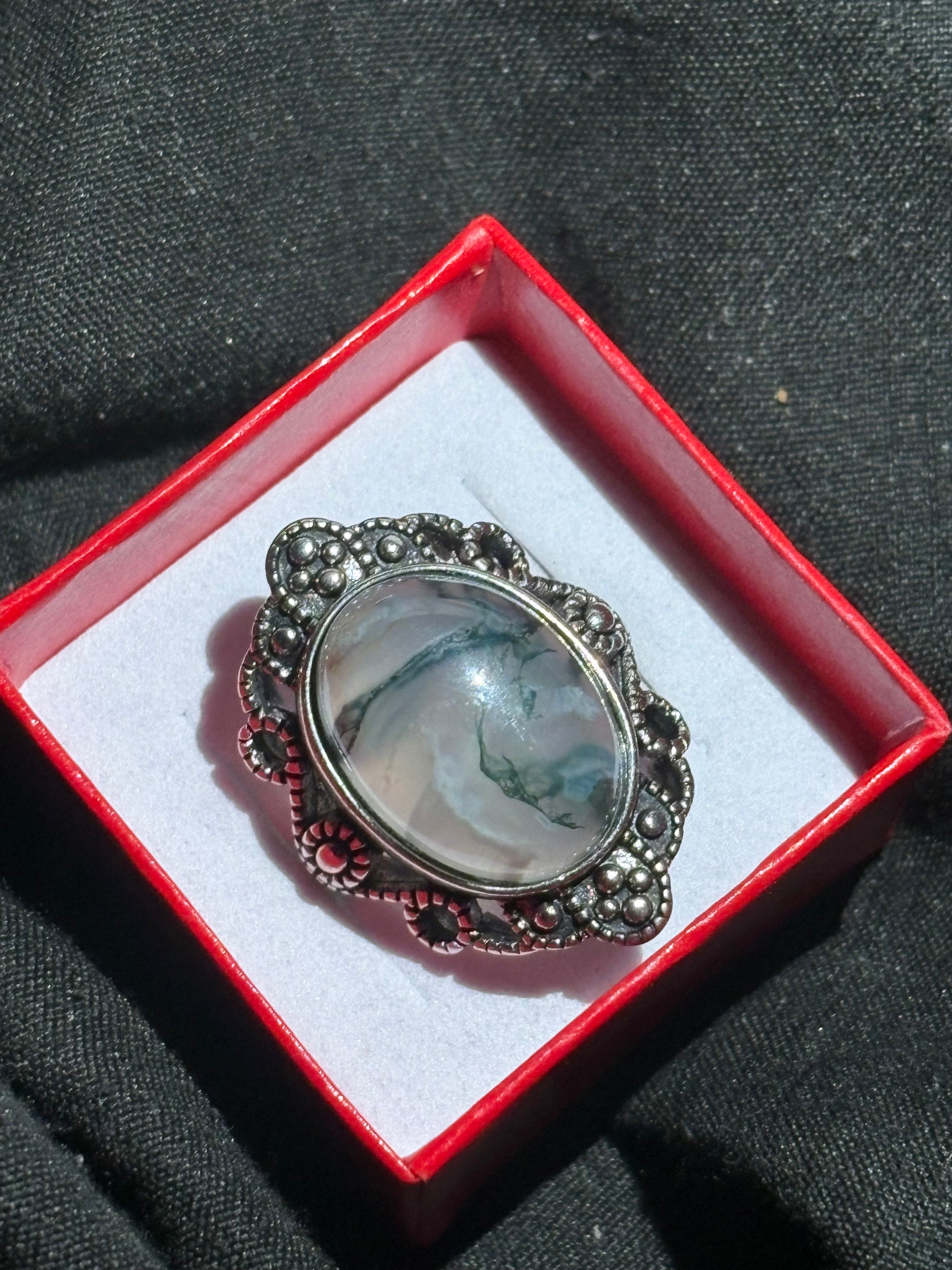 Moss Agate Vintage Style Ring