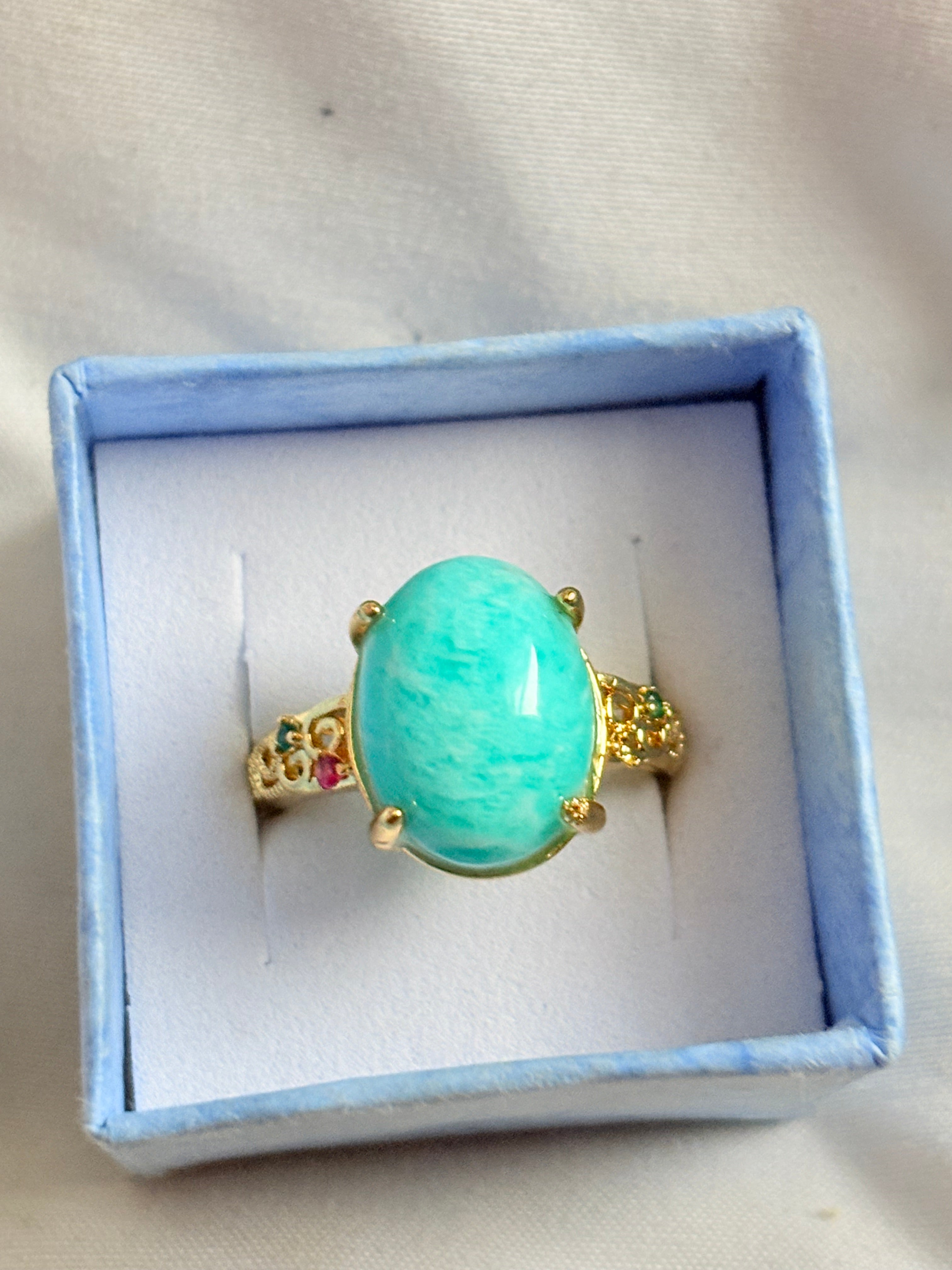 Amazonite Gold Tone Ring