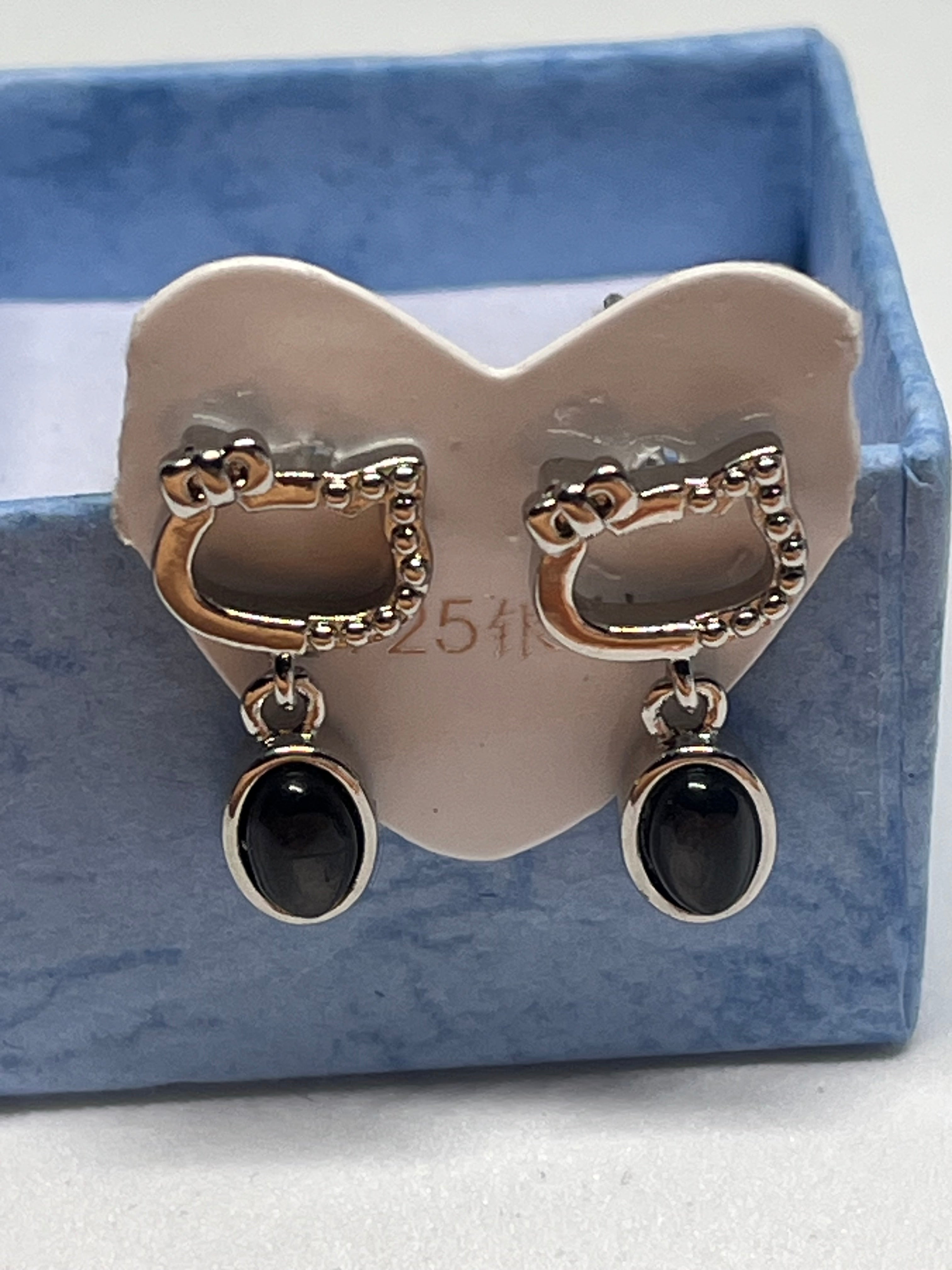 S925 Hello Kitty Hypersthene Earrings