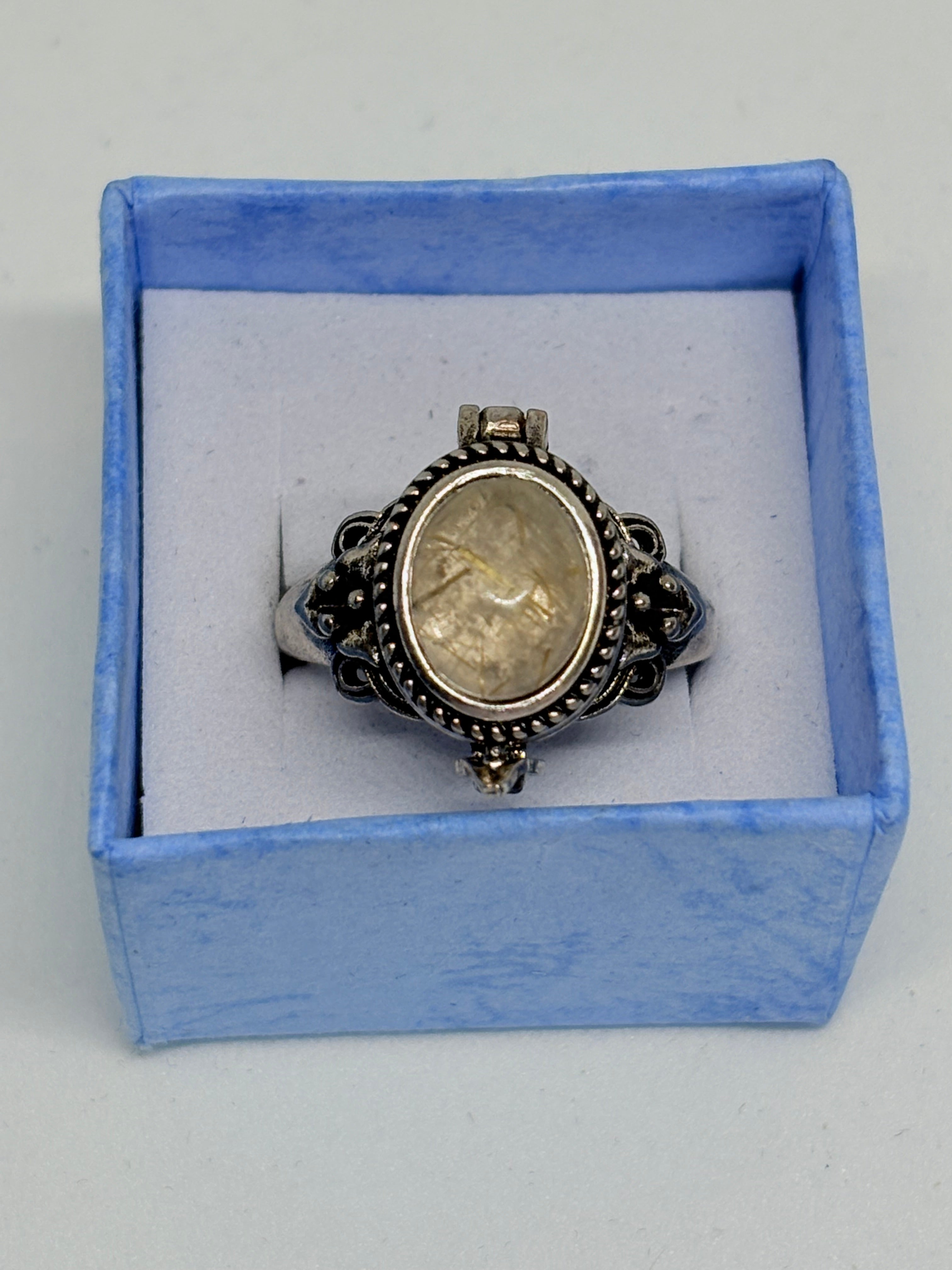 Golden Rutilated Quartz Locket Ring