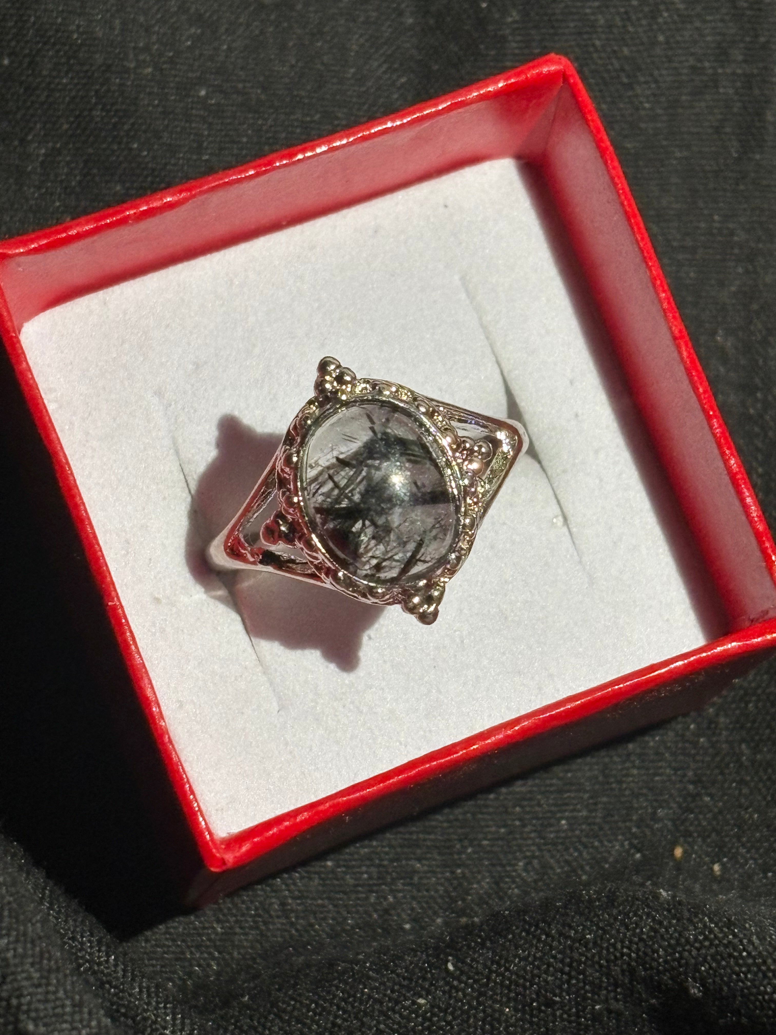 High Quality Black Rutilated Quartz Ring