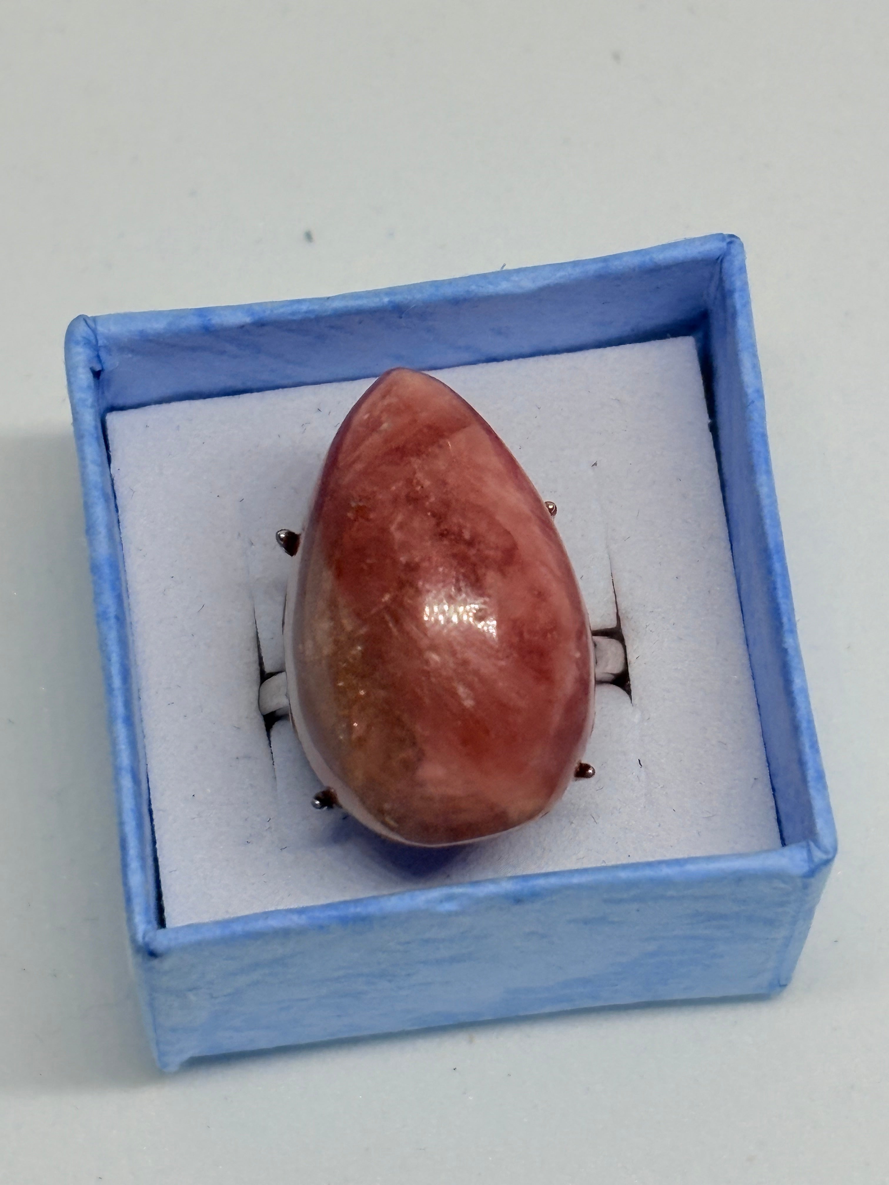 Pink Agate Teardrop Ring