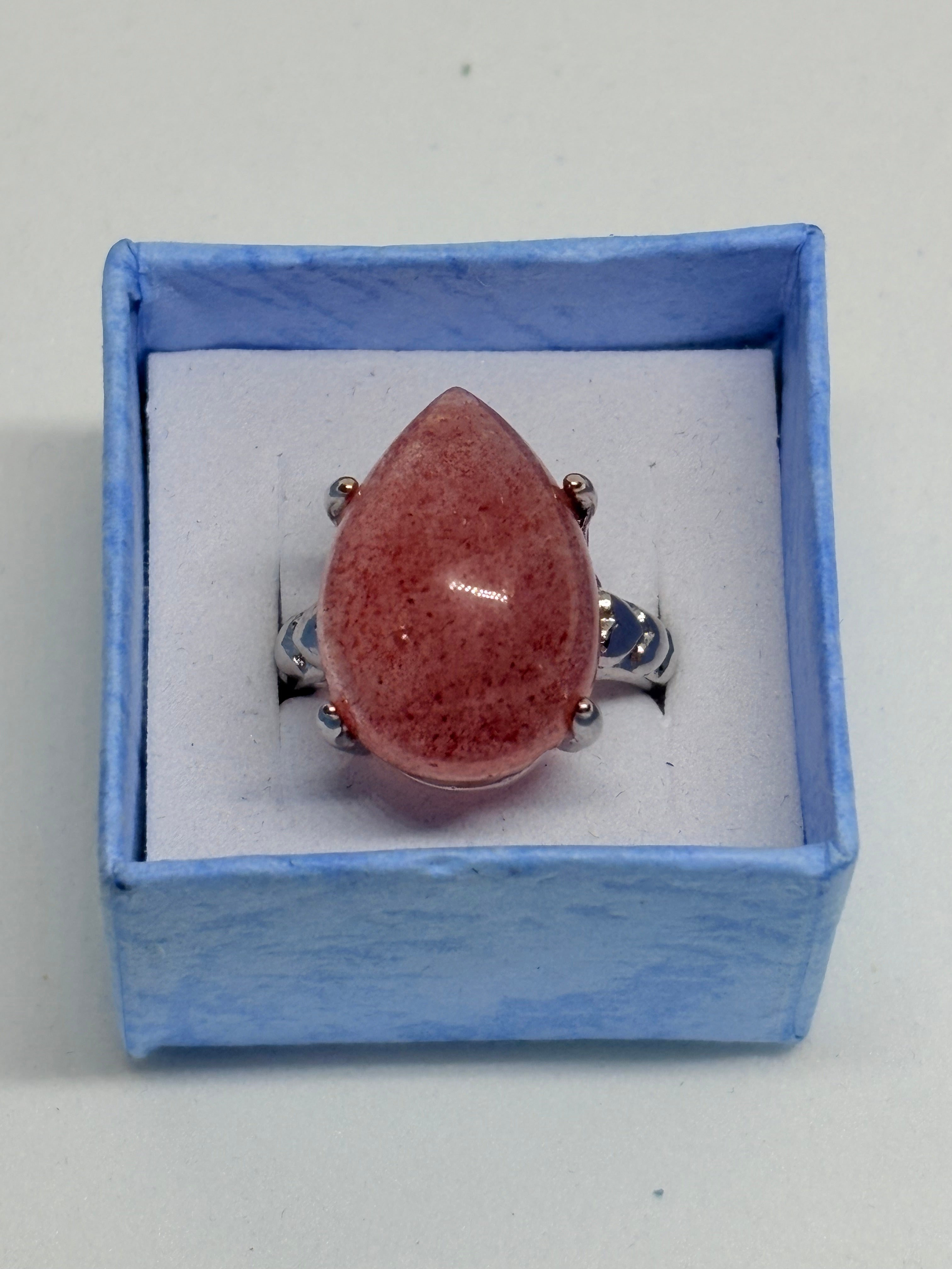 Strawberry Quartz Teardrop Ring