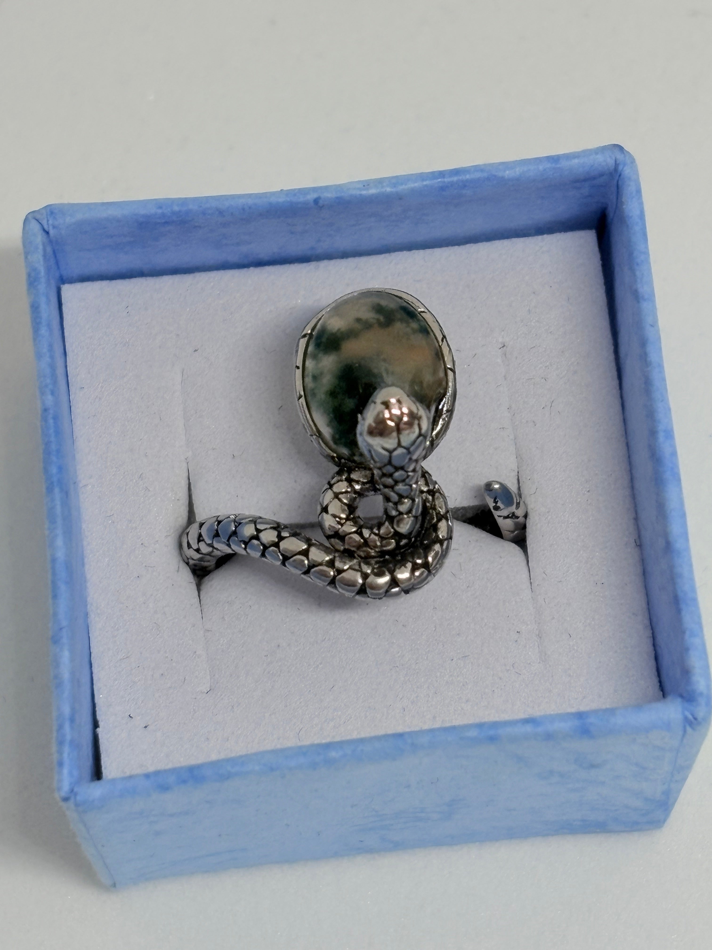 Moss Agate Snake Ring