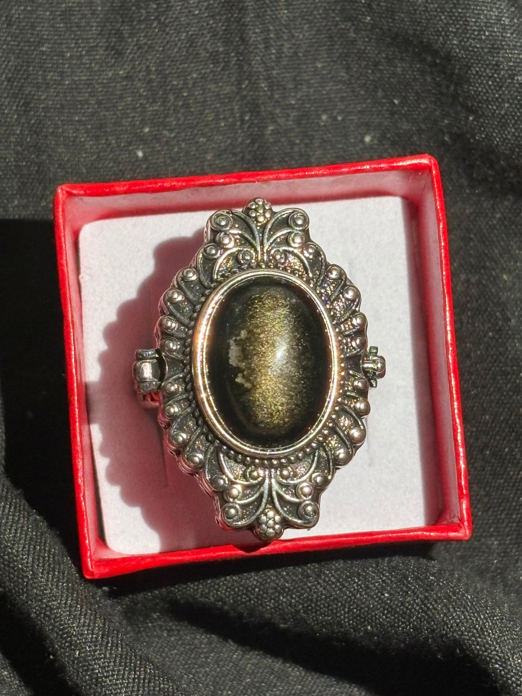 Golden Sheen Obsidian Locket Ring