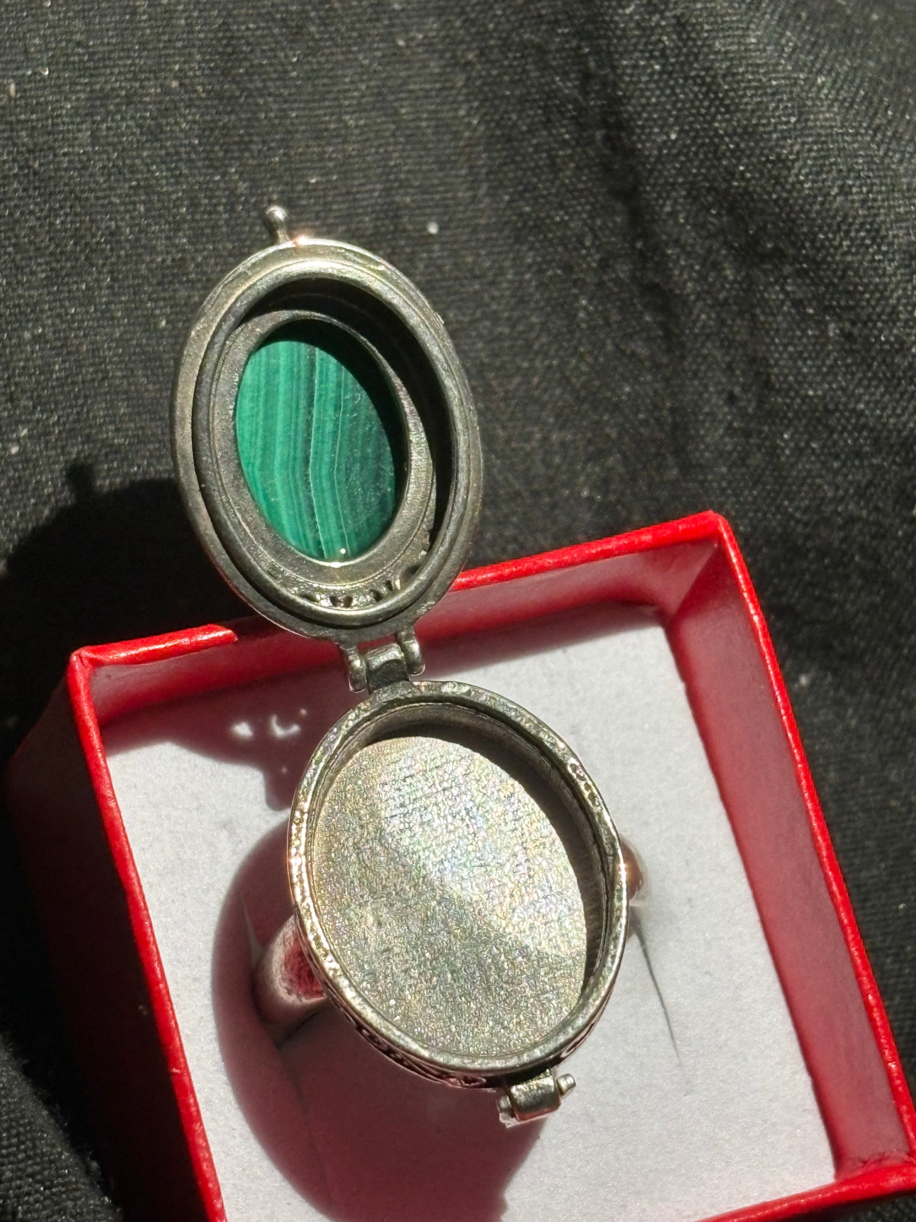 Malachite Locket Ring