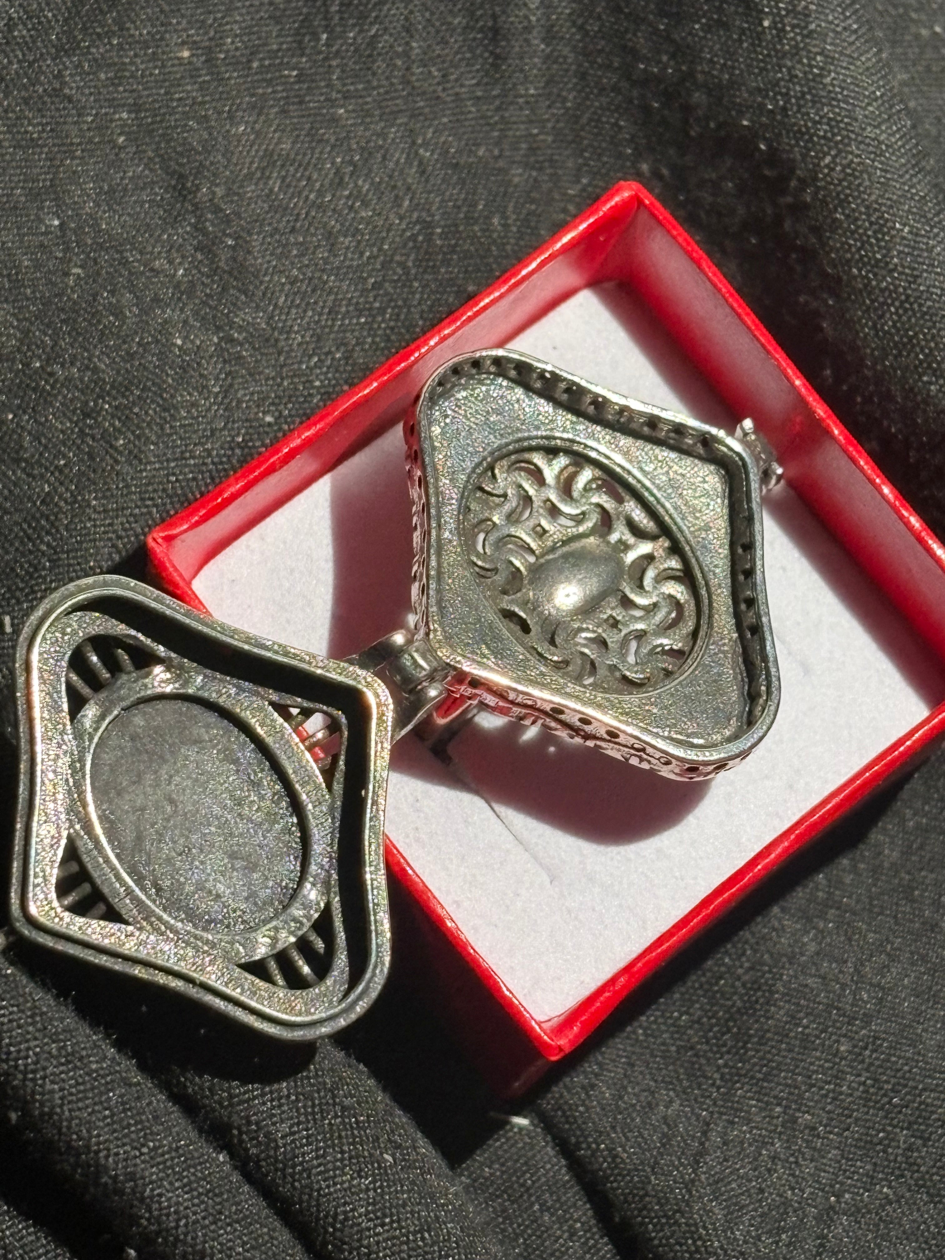 Silver Sheen Obsidian Locket Ring