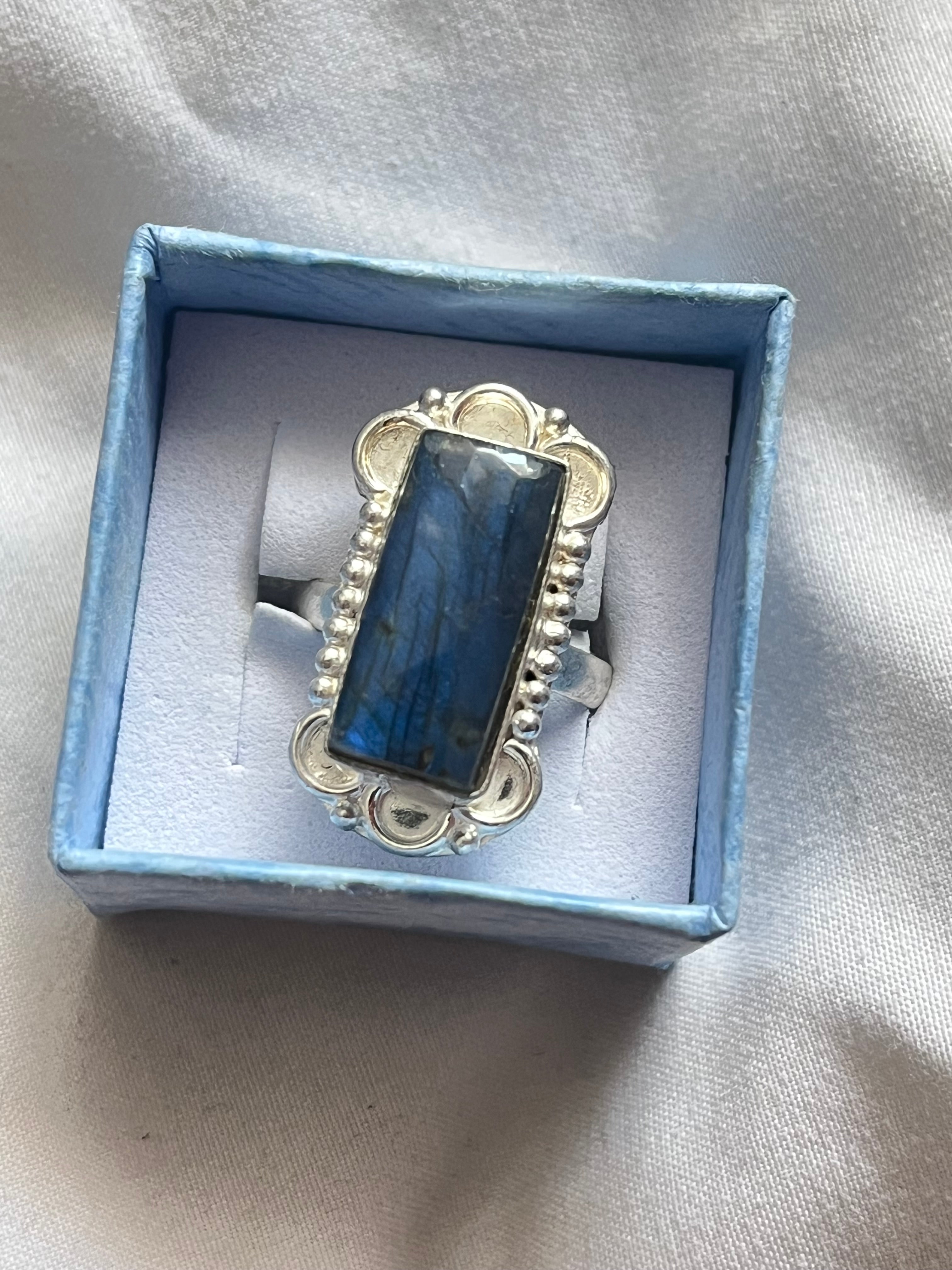 Labradorite 925 Plated Ring • Size P