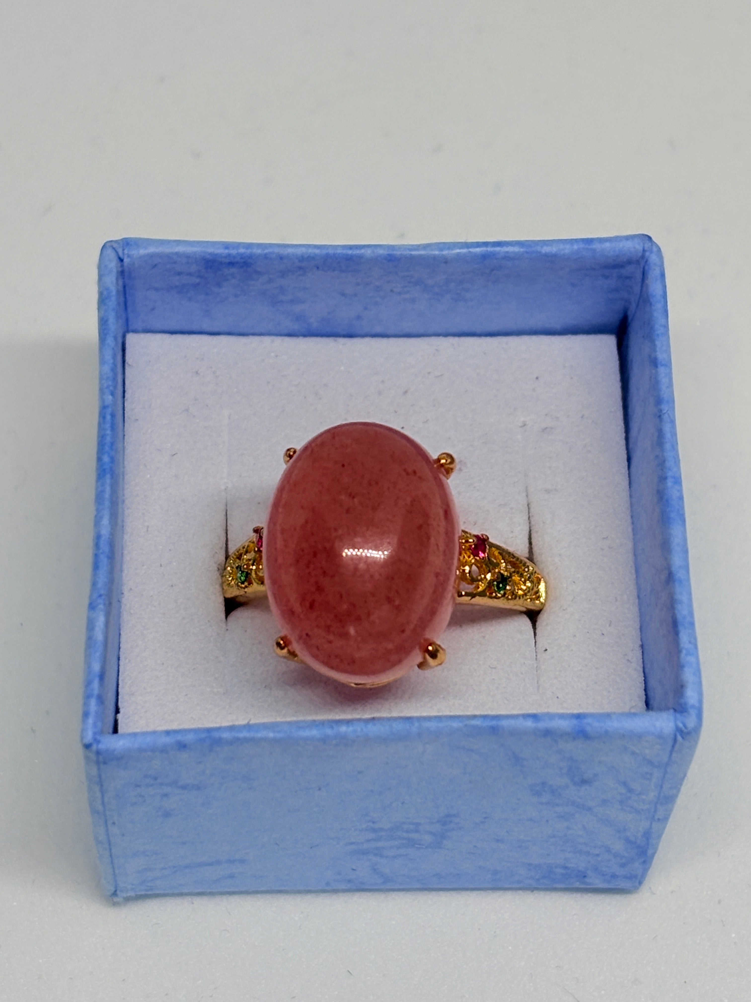 Gold Tone Strawberry Quartz Ring