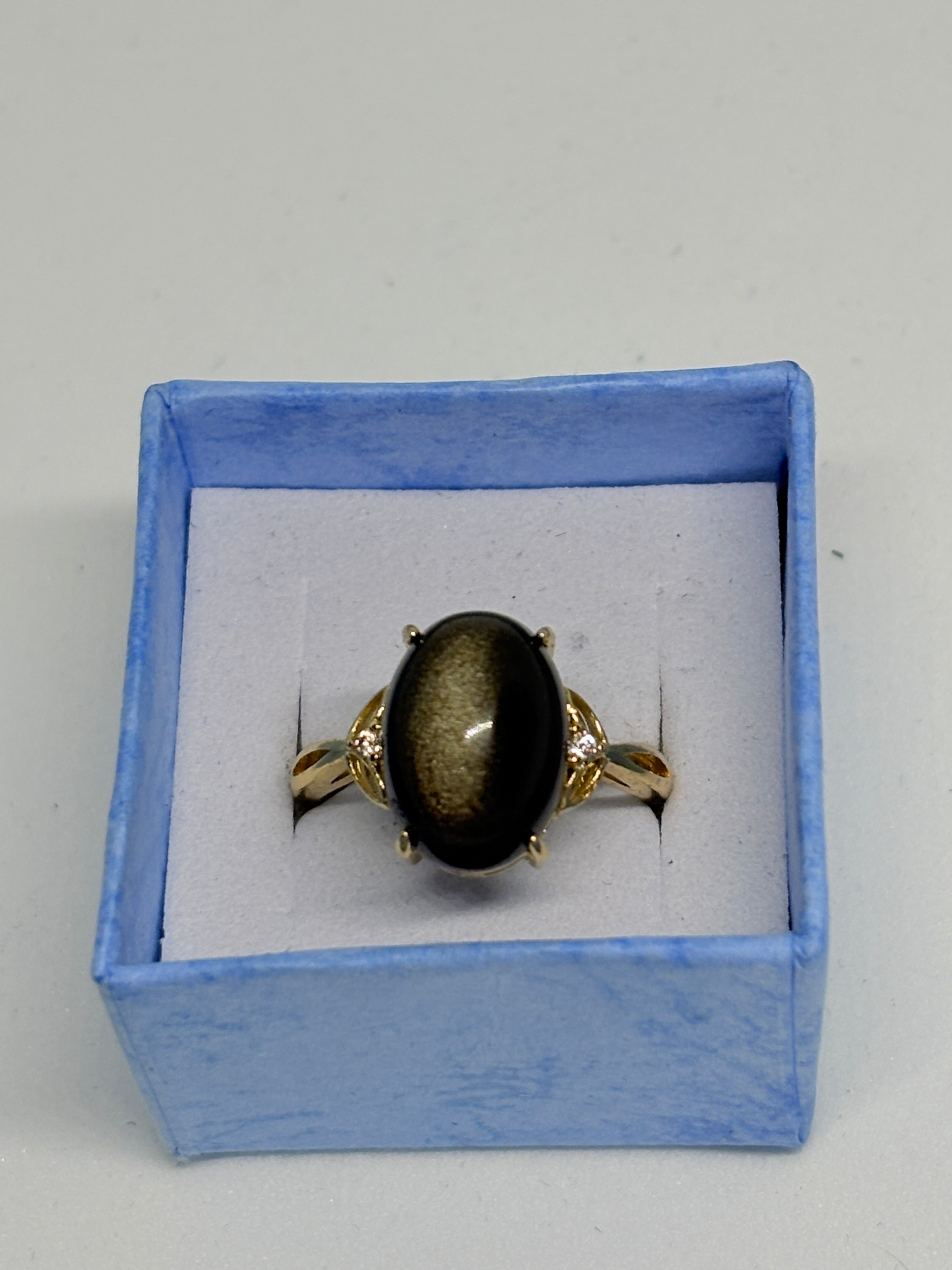 Gold Tone Golden Sheen Obsidian Ring