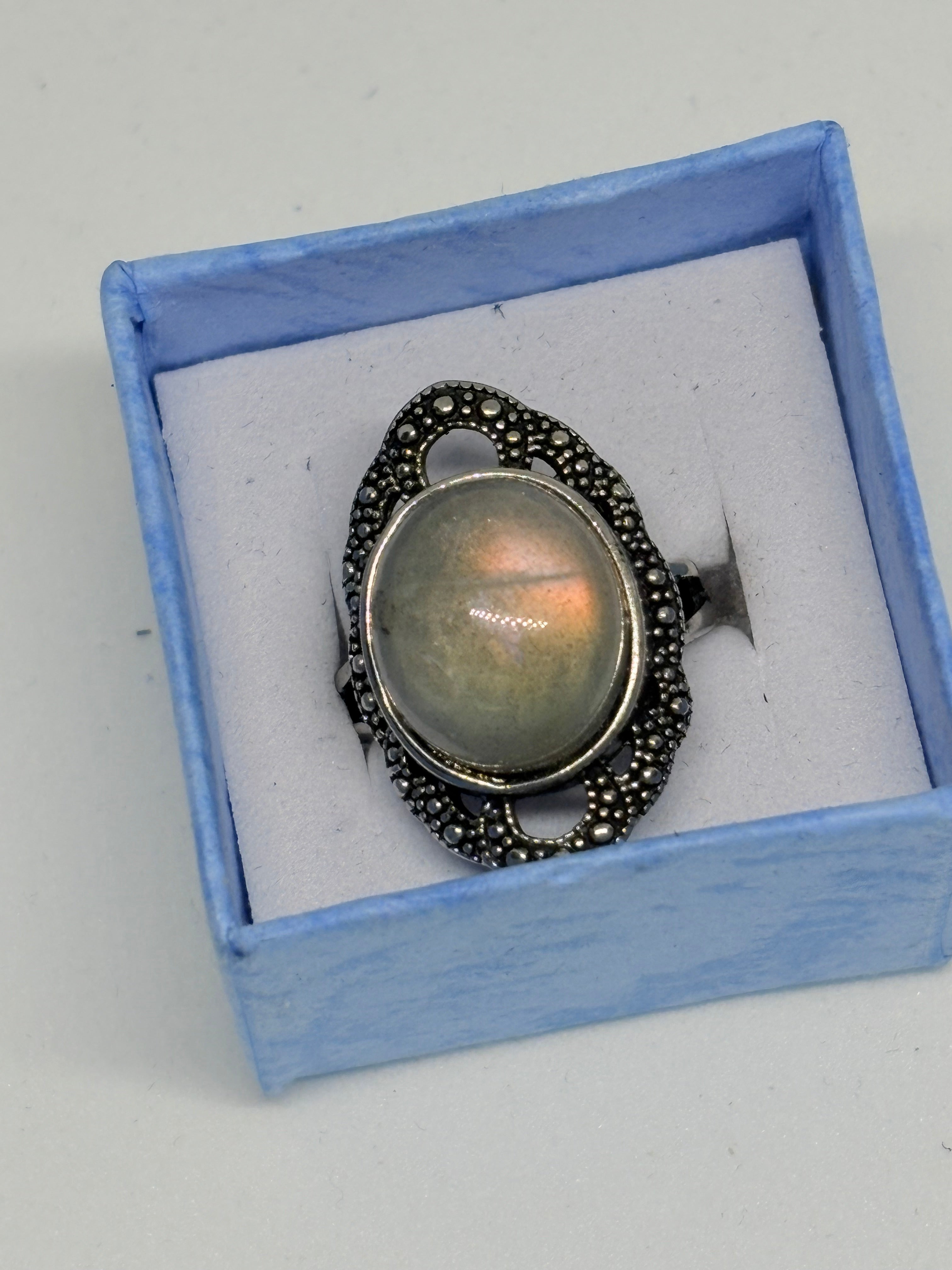 Labradorite Purple Flash Ring
