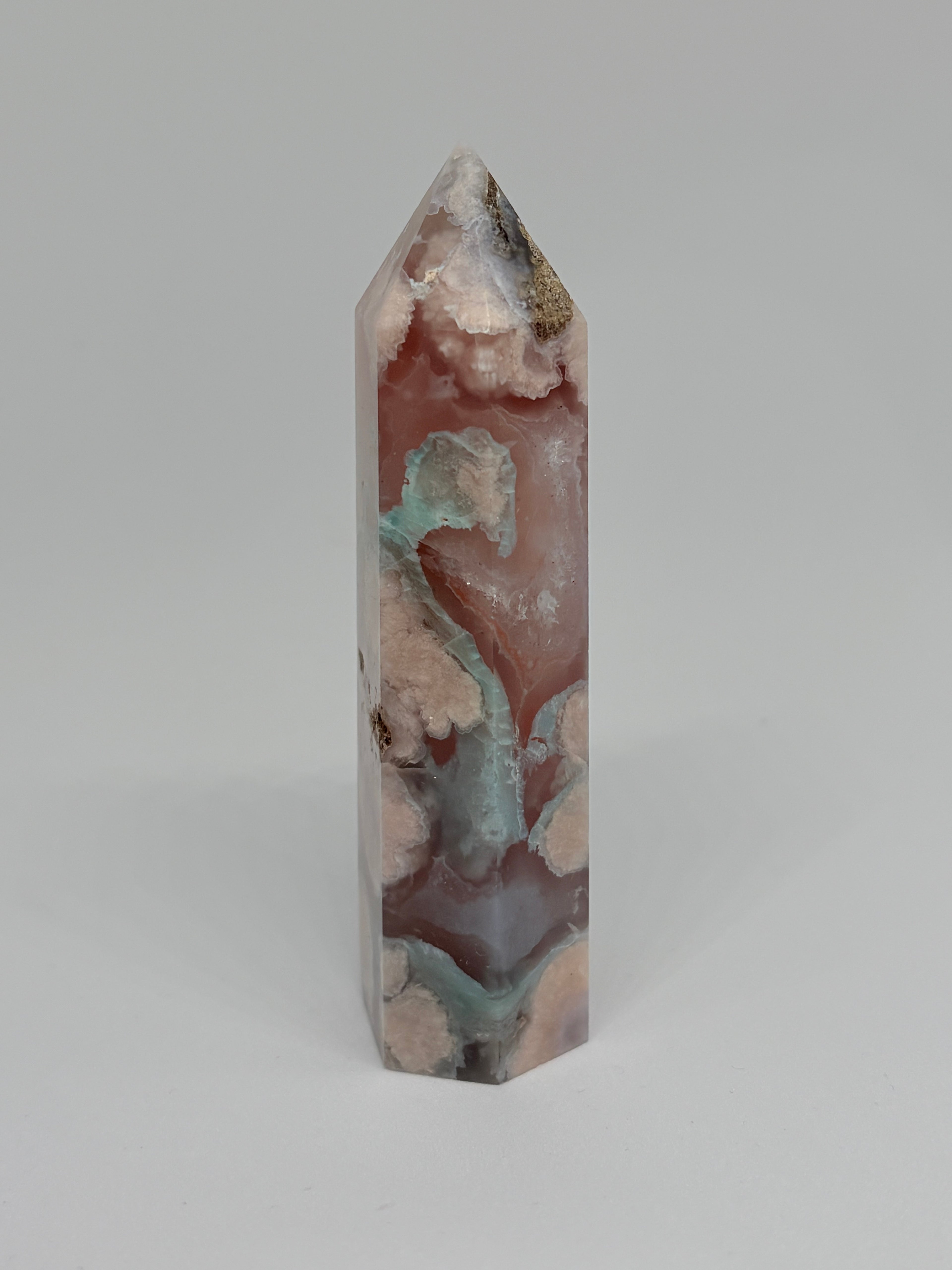 Green Flower Agate Crystal Tower